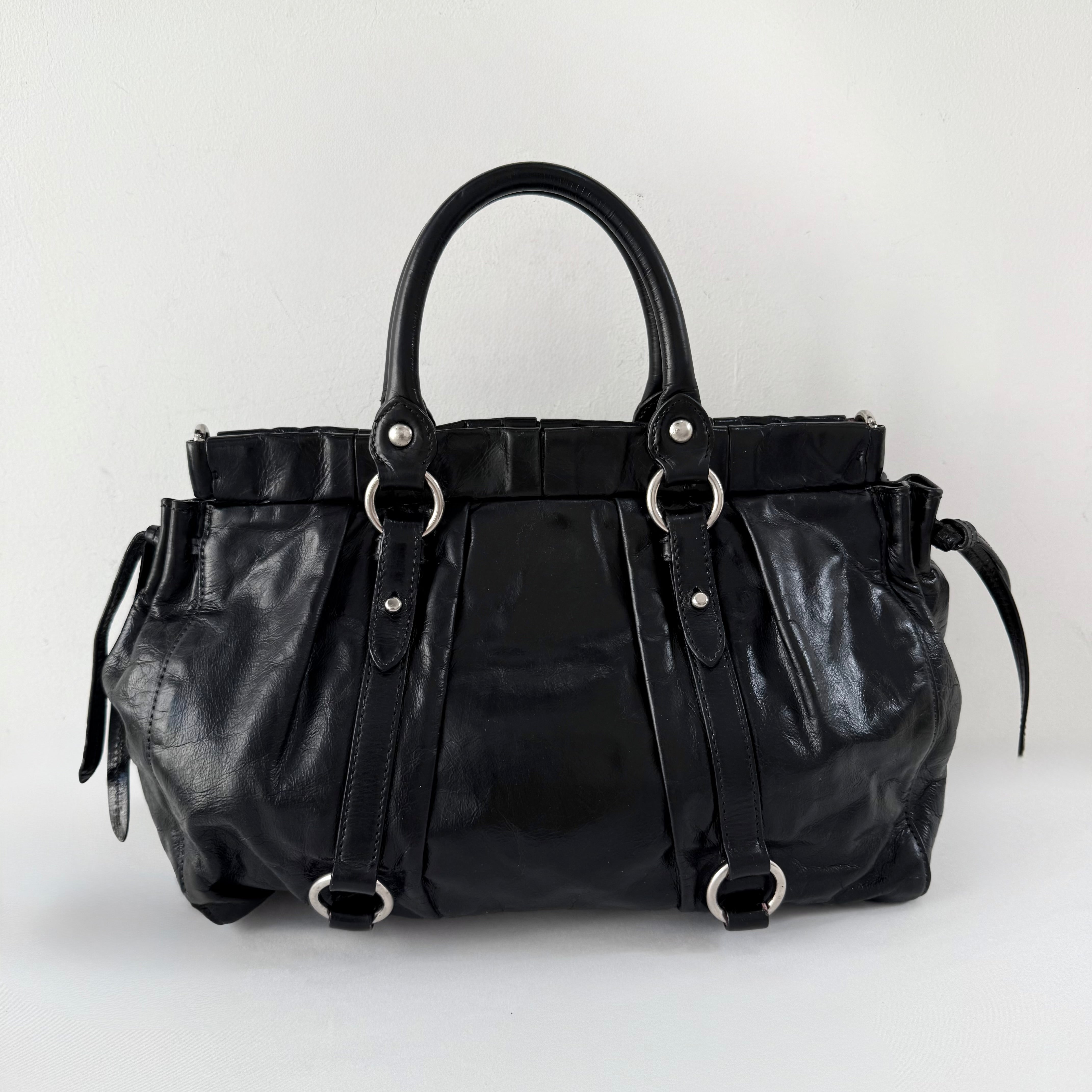 (RESERVE) Miu Miu Vitello Lux Gathered Tote Black