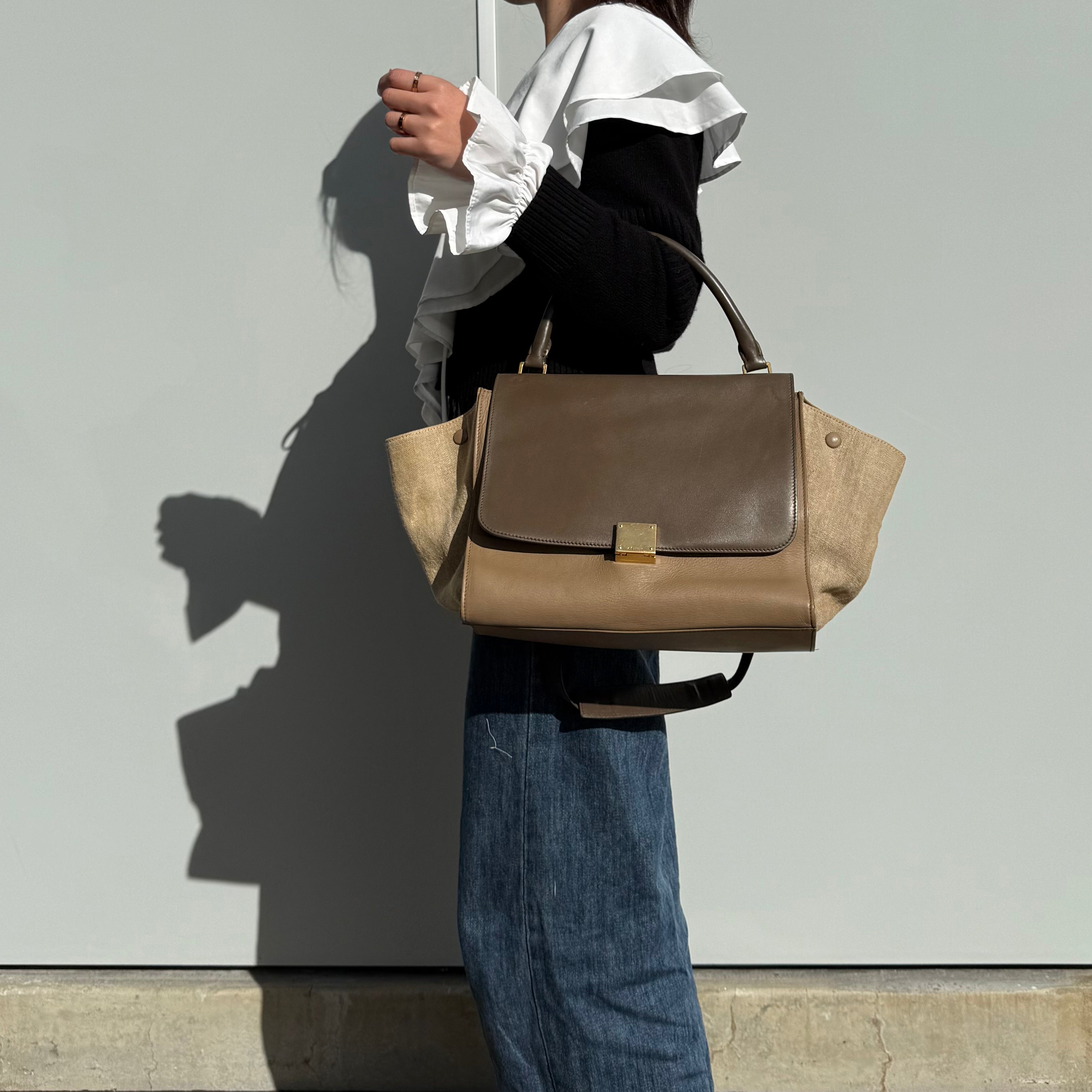 Celine Trapeze Beige Dark Brown