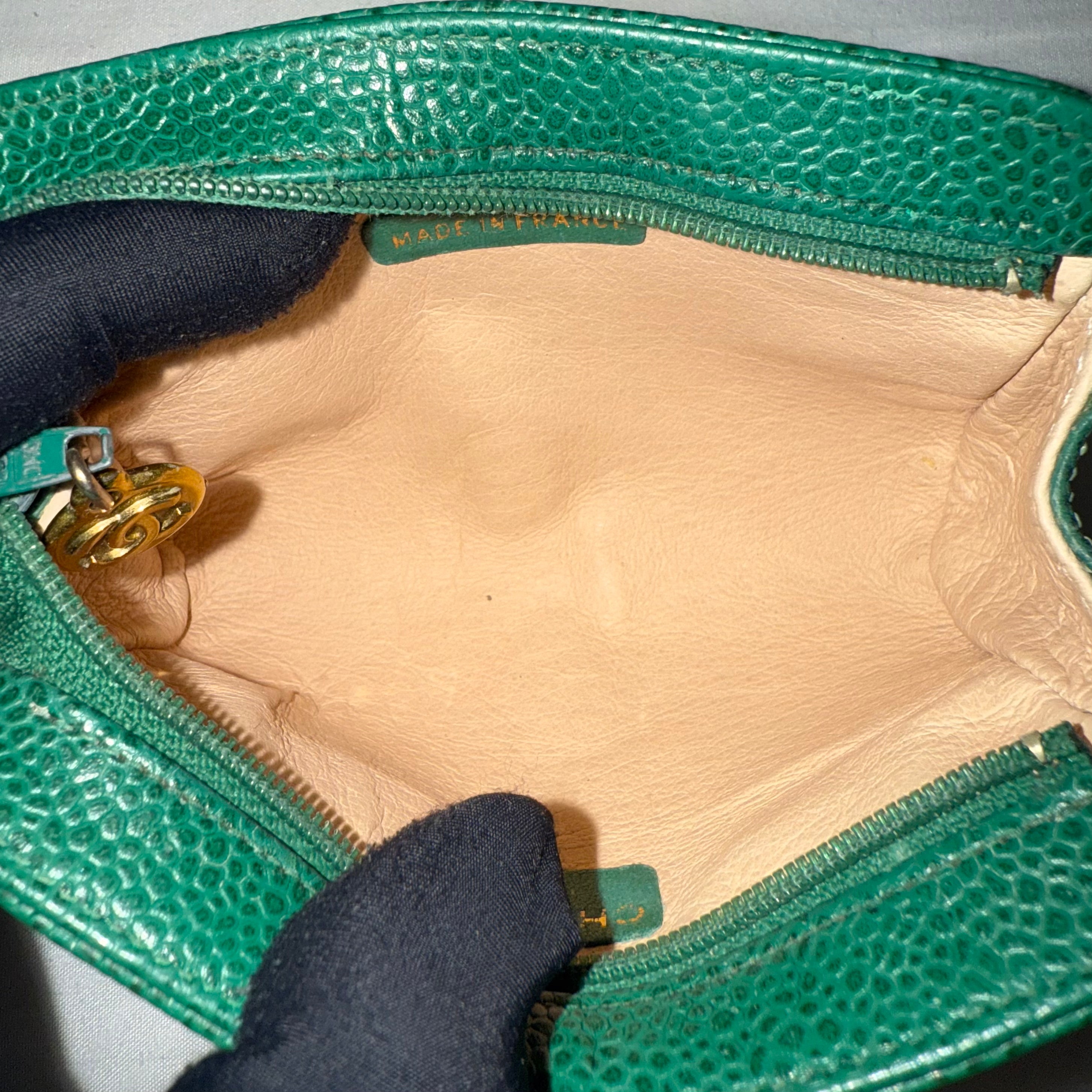 Chanel Green Caviar Pouch