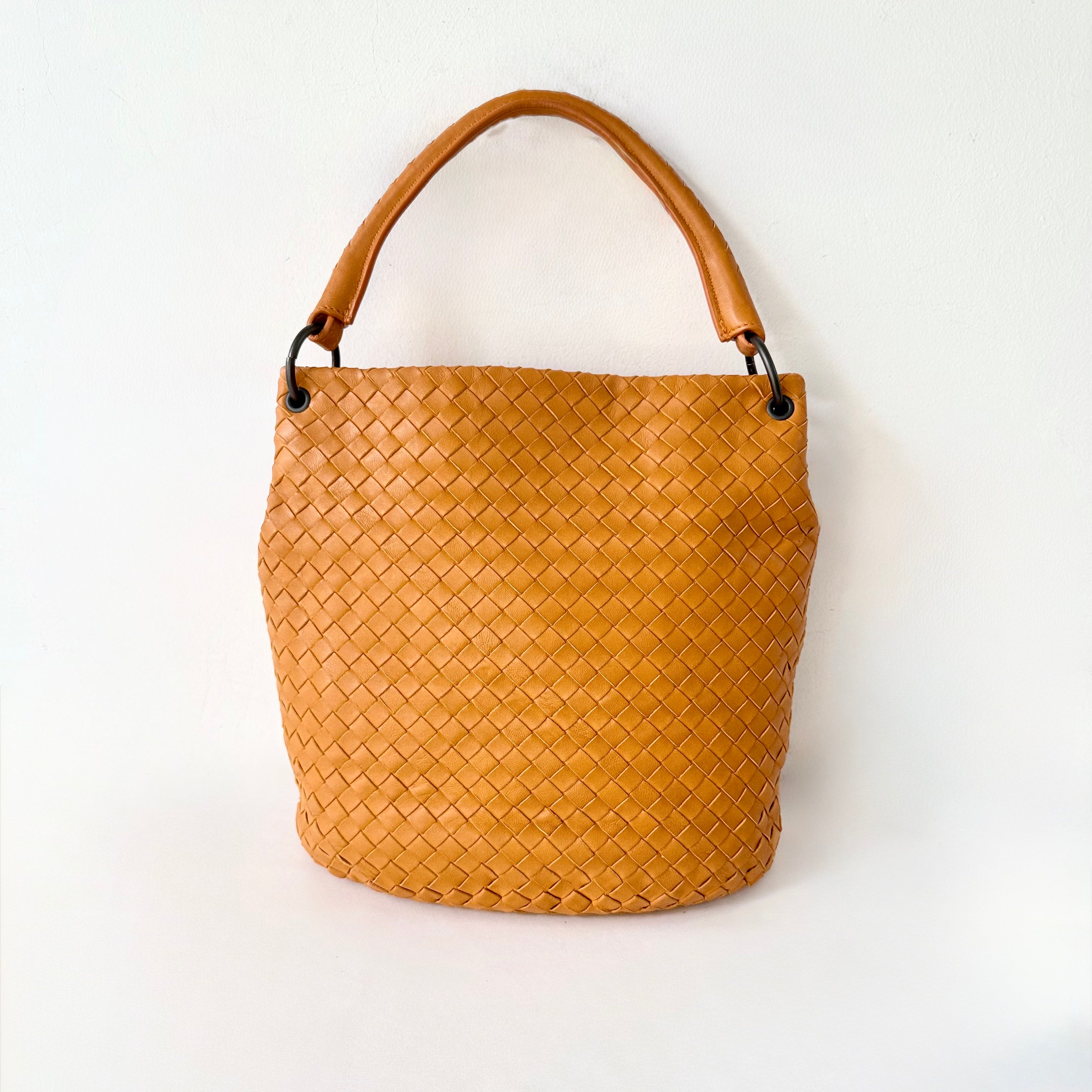 Bottega Veneta Orange Intrecciato Leather Bella Tote
