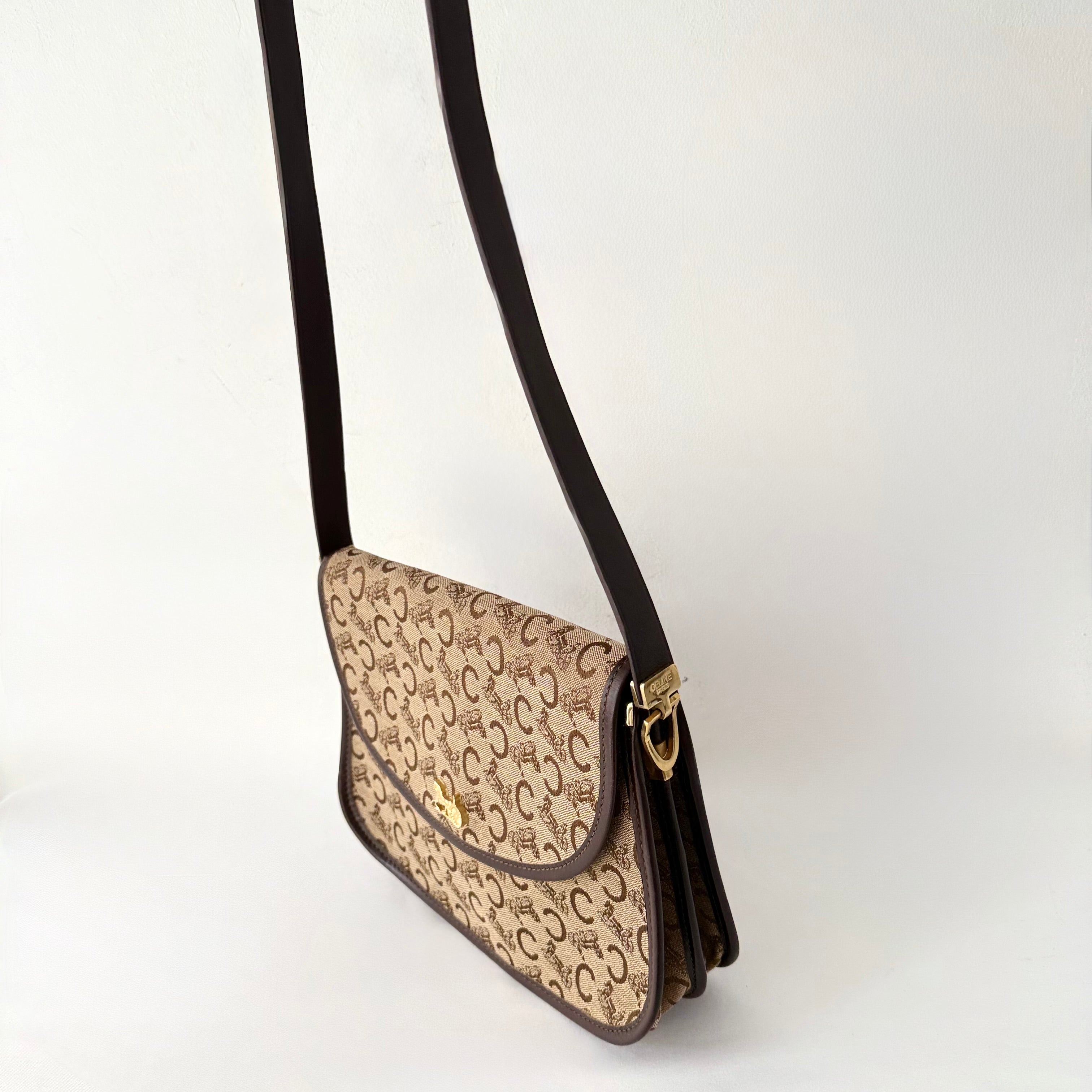 CELINE C Sulky Shoulder Bag Canvas Brown Shoulder Bag
