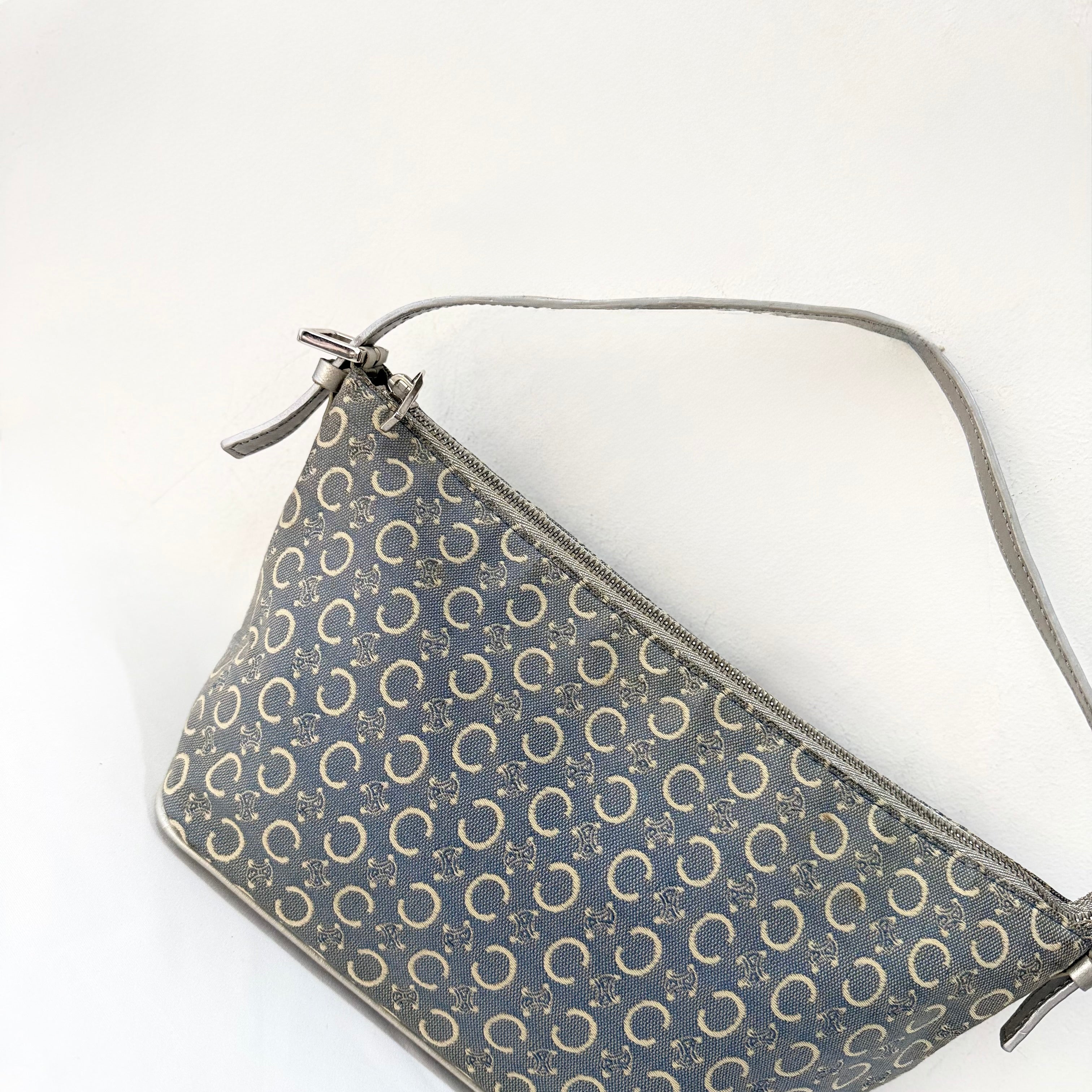 CELINE “C” MONOGRAM BLUE CANVAS SHOULDER BAG