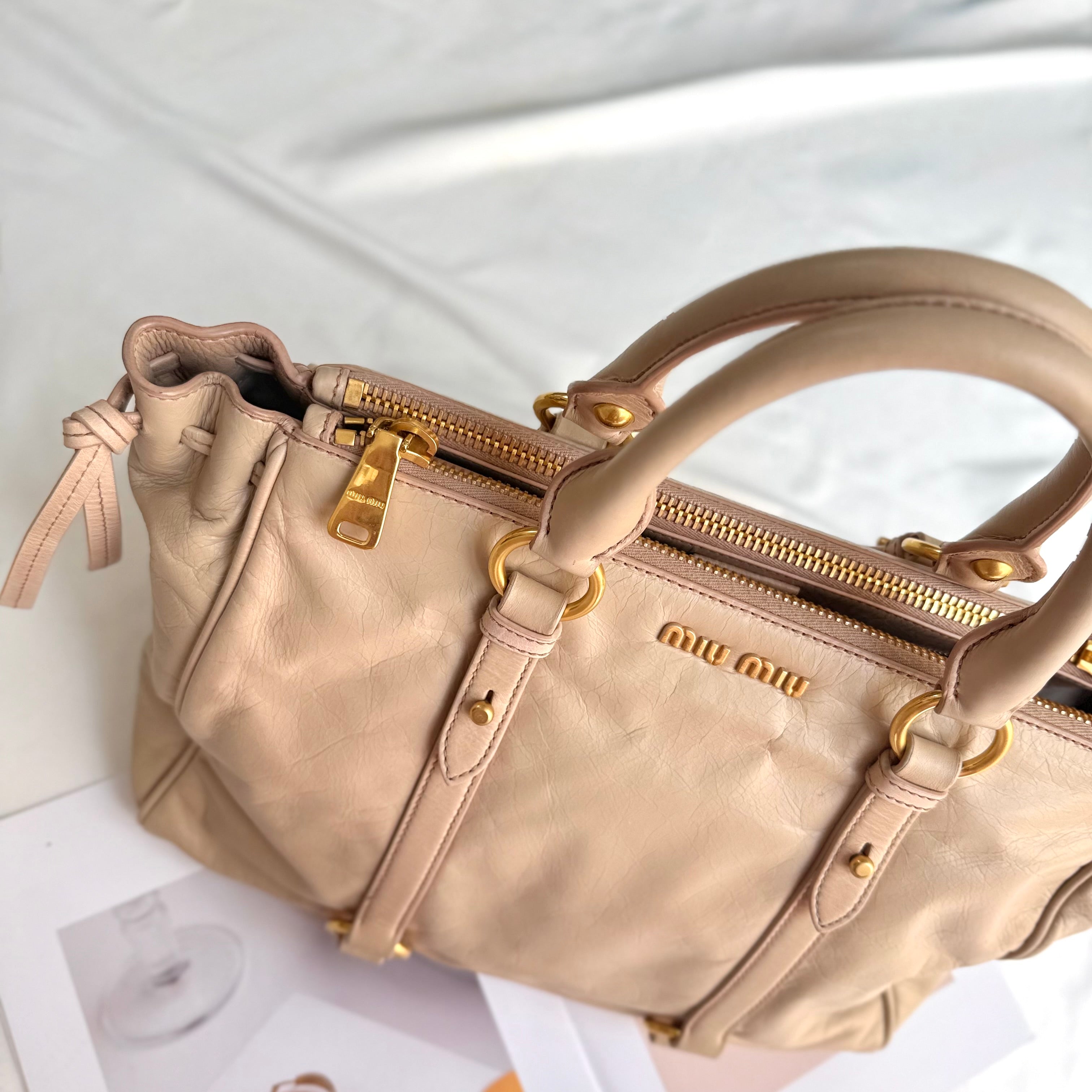 Miu Miu Nude Colour Vitello Lux Bowler Bag