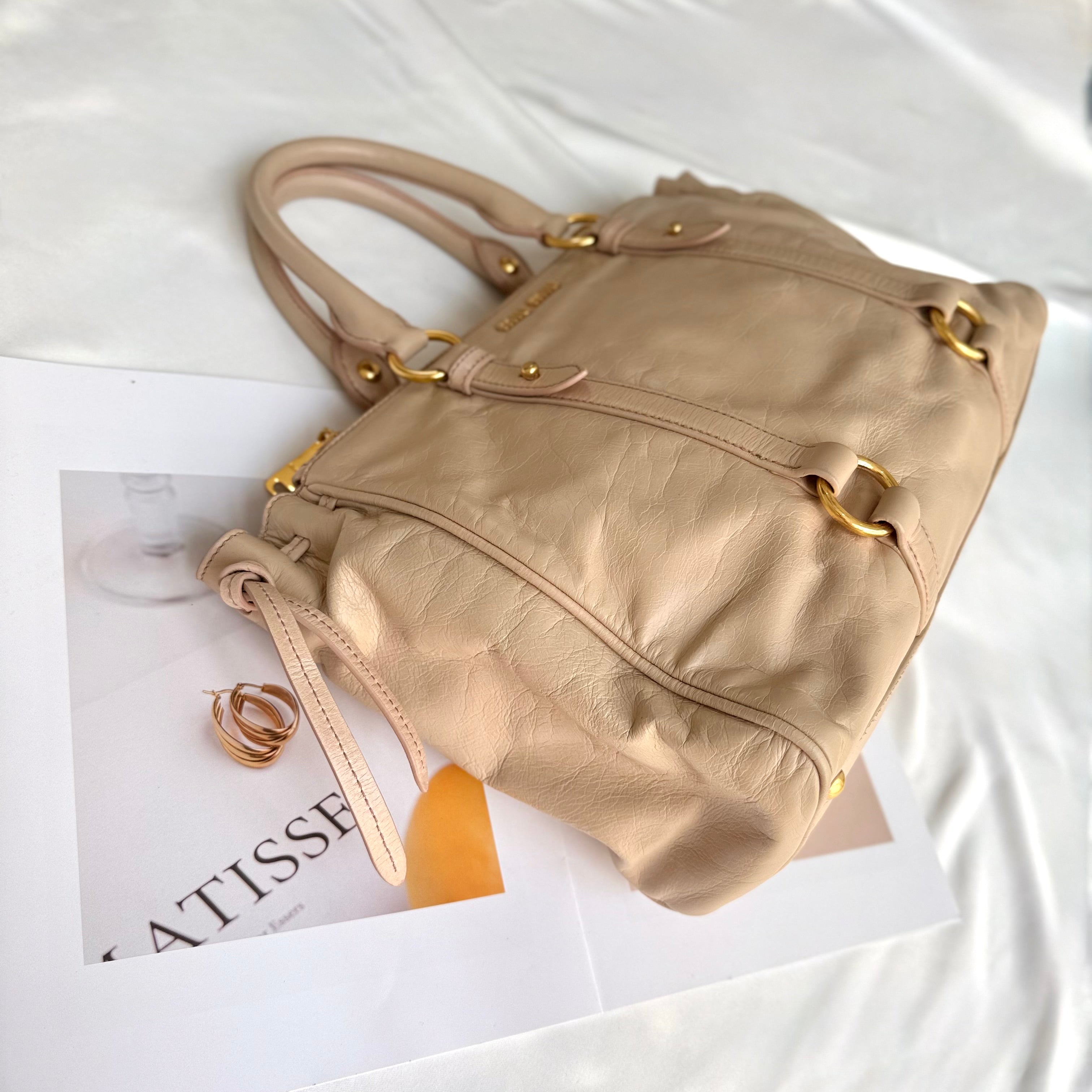 Miu Miu Nude Colour Vitello Lux Bowler Bag