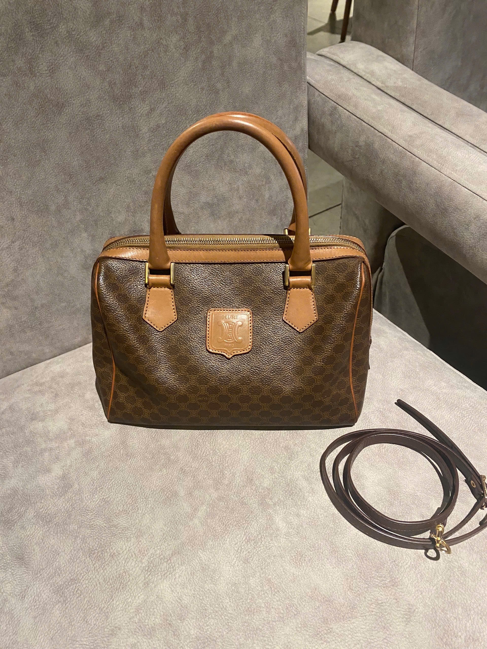 Celine Brown Macadam Mini Boston Bag