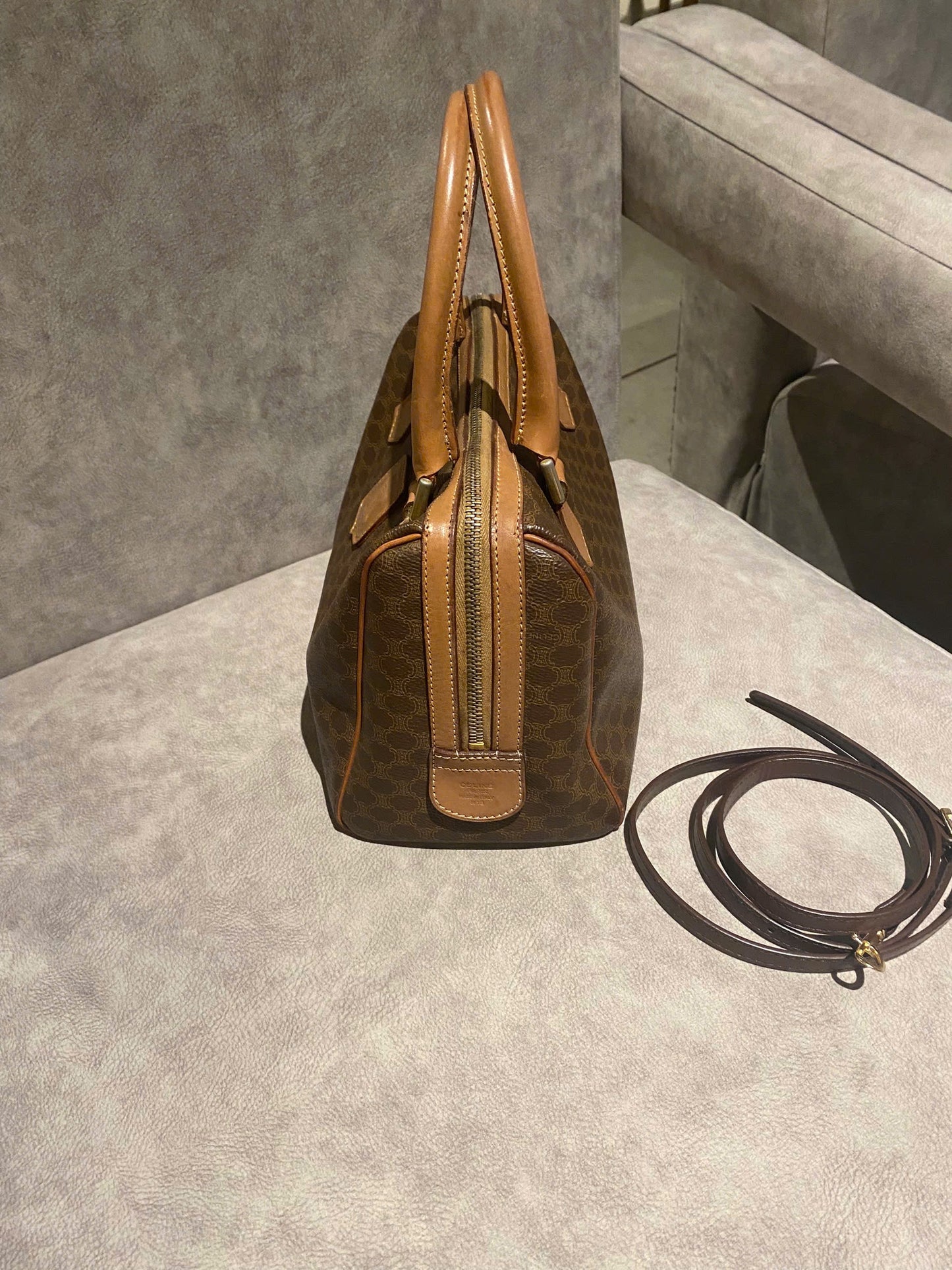 Celine Brown Macadam Mini Boston Bag