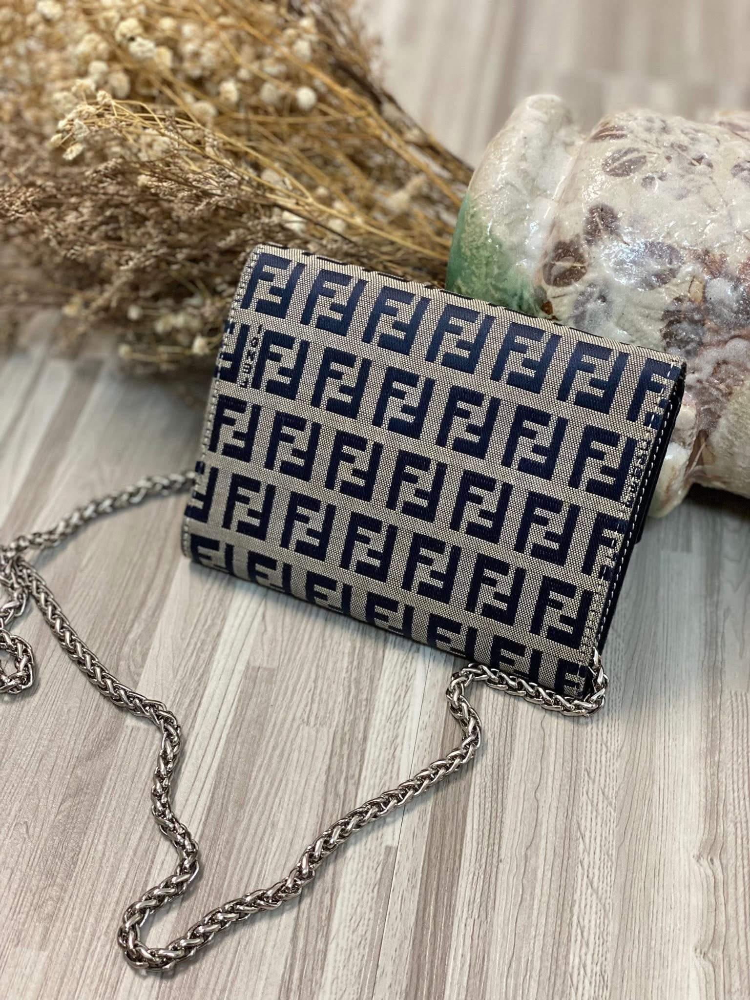 FENDI Vintage Zucca Canvas Leather Folding Wallet