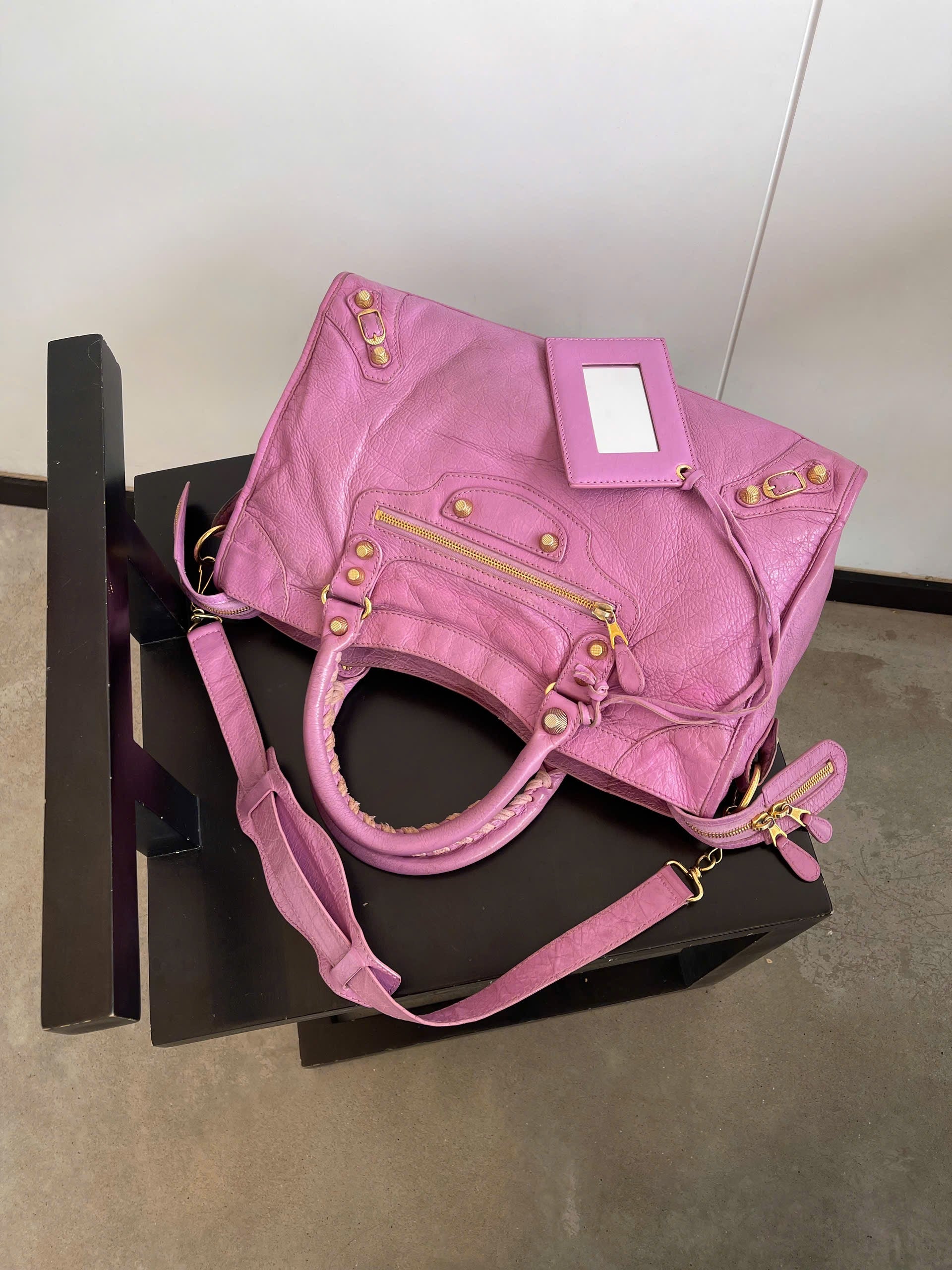 Balenciaga City Giant Studs Bag Leather (Pink)