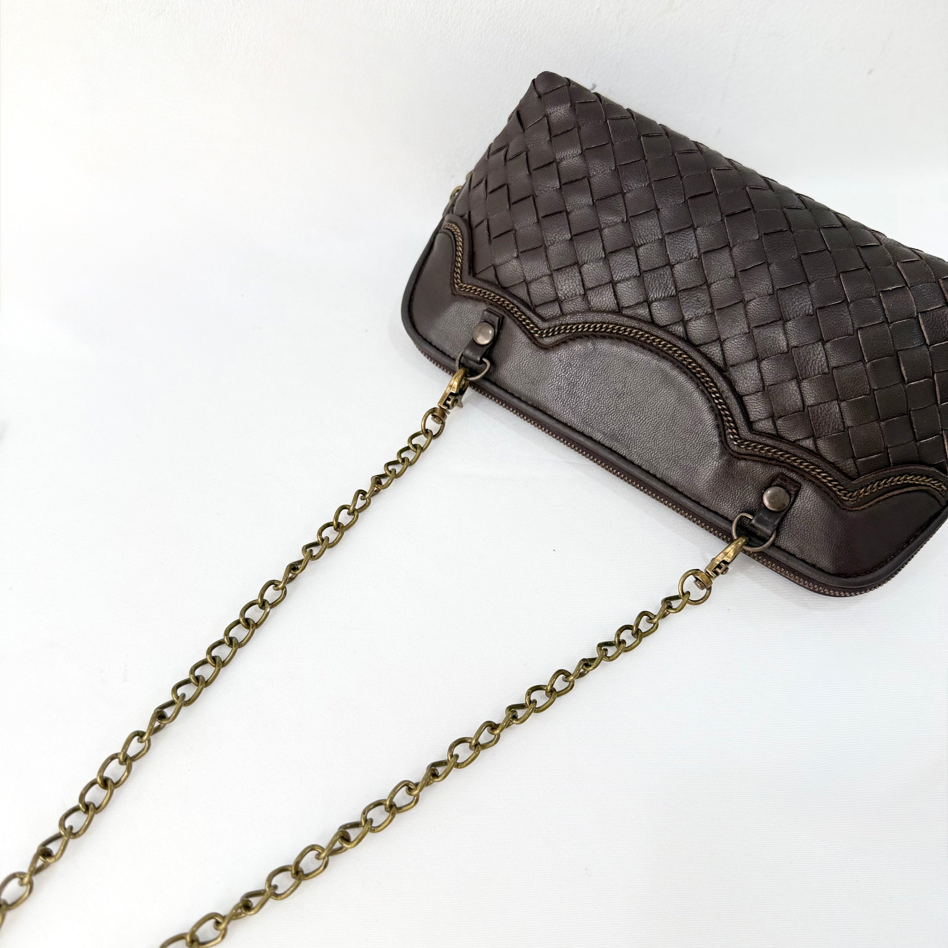 Bottega Veneta Brown intrecciato woven chain pochette