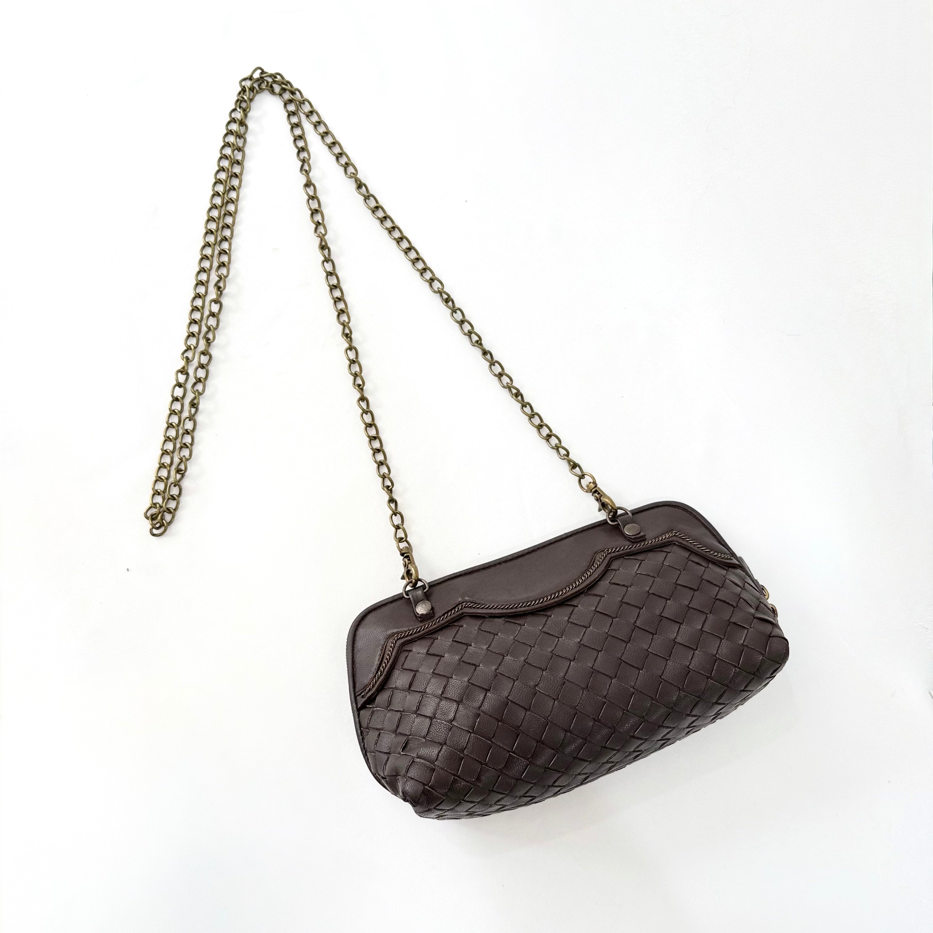 Bottega Veneta Brown intrecciato woven chain pochette