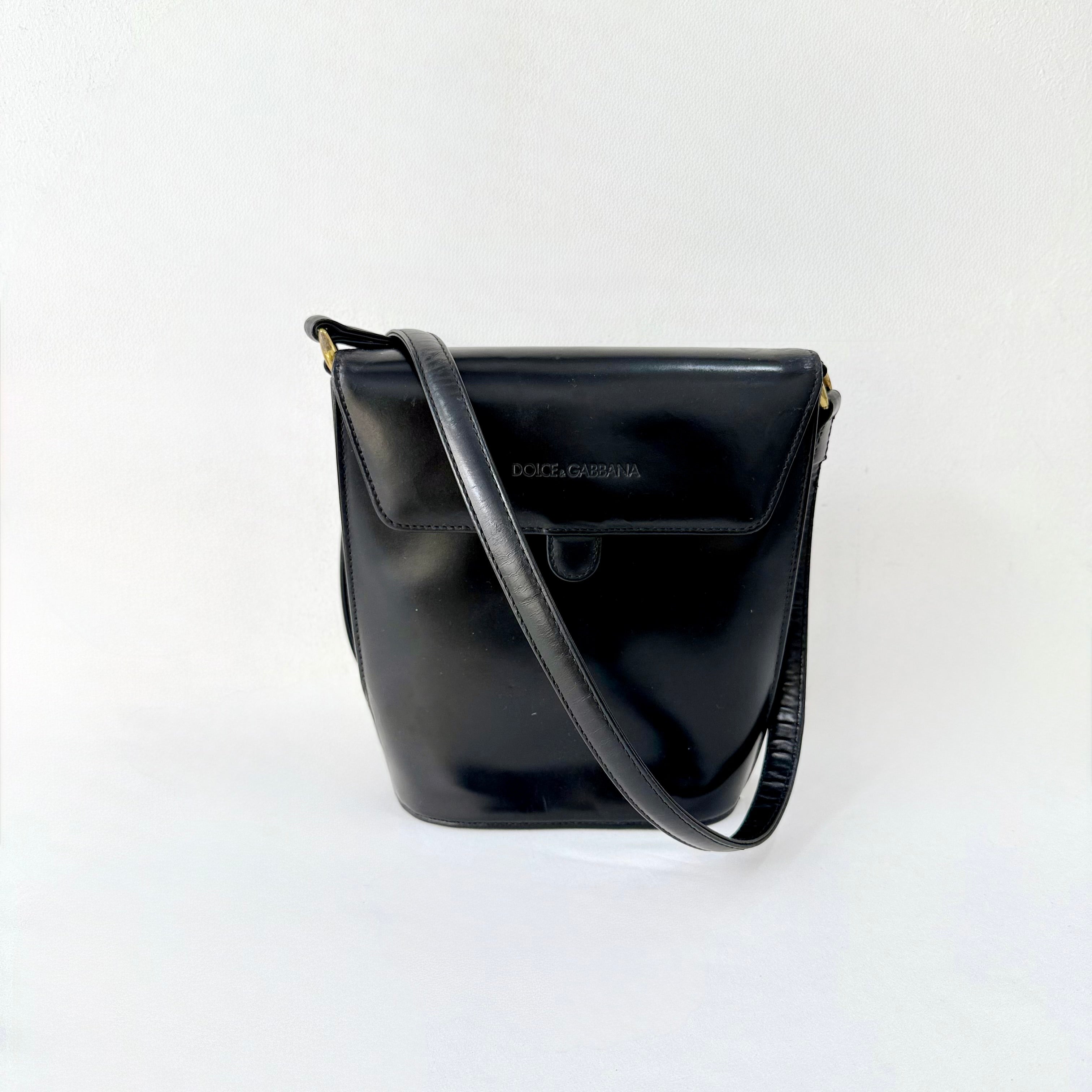 Dolce & Gabbana Black Patent Leather Bucket Bag