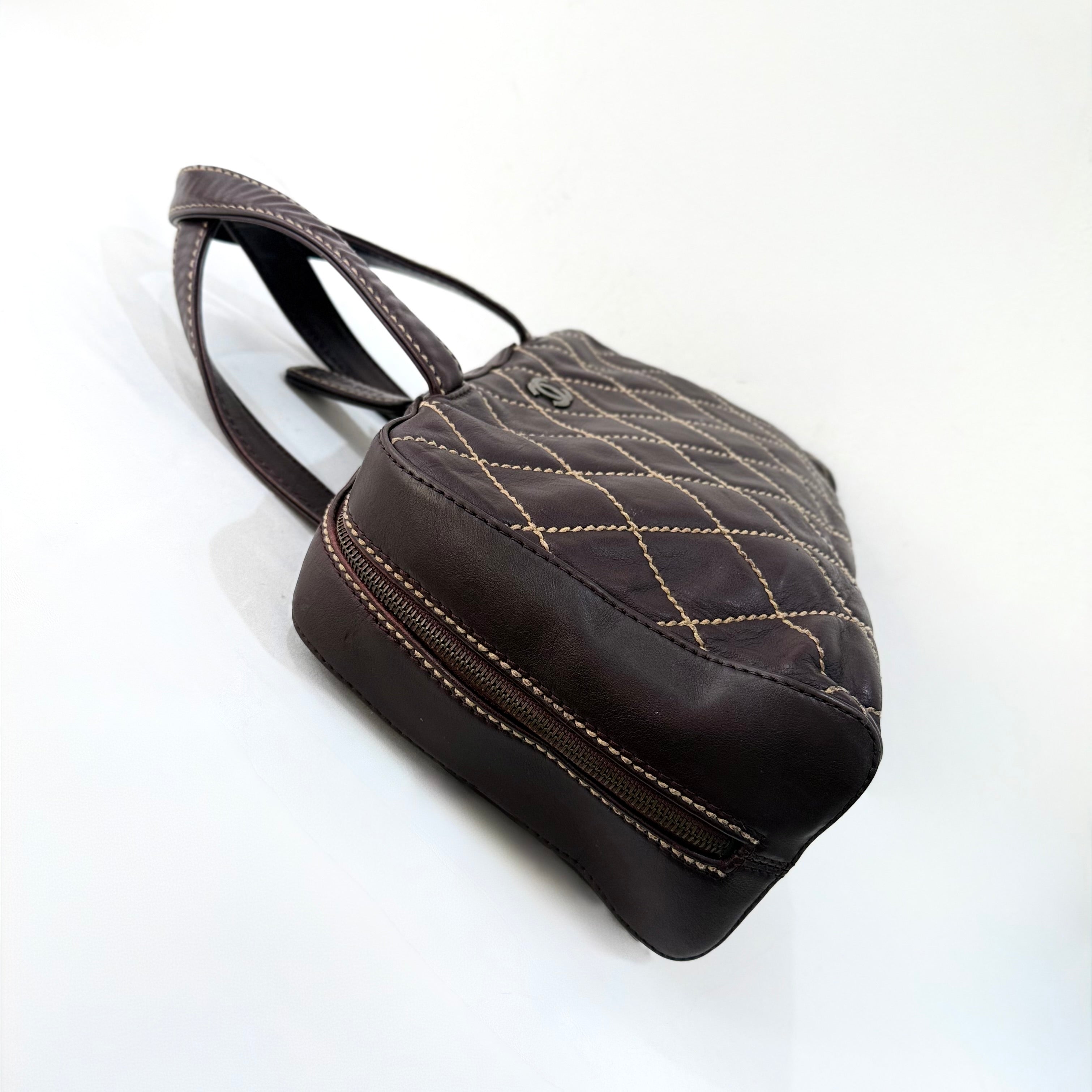 Chanel CC Surpique Wild Stitch Brown Leather Handbag