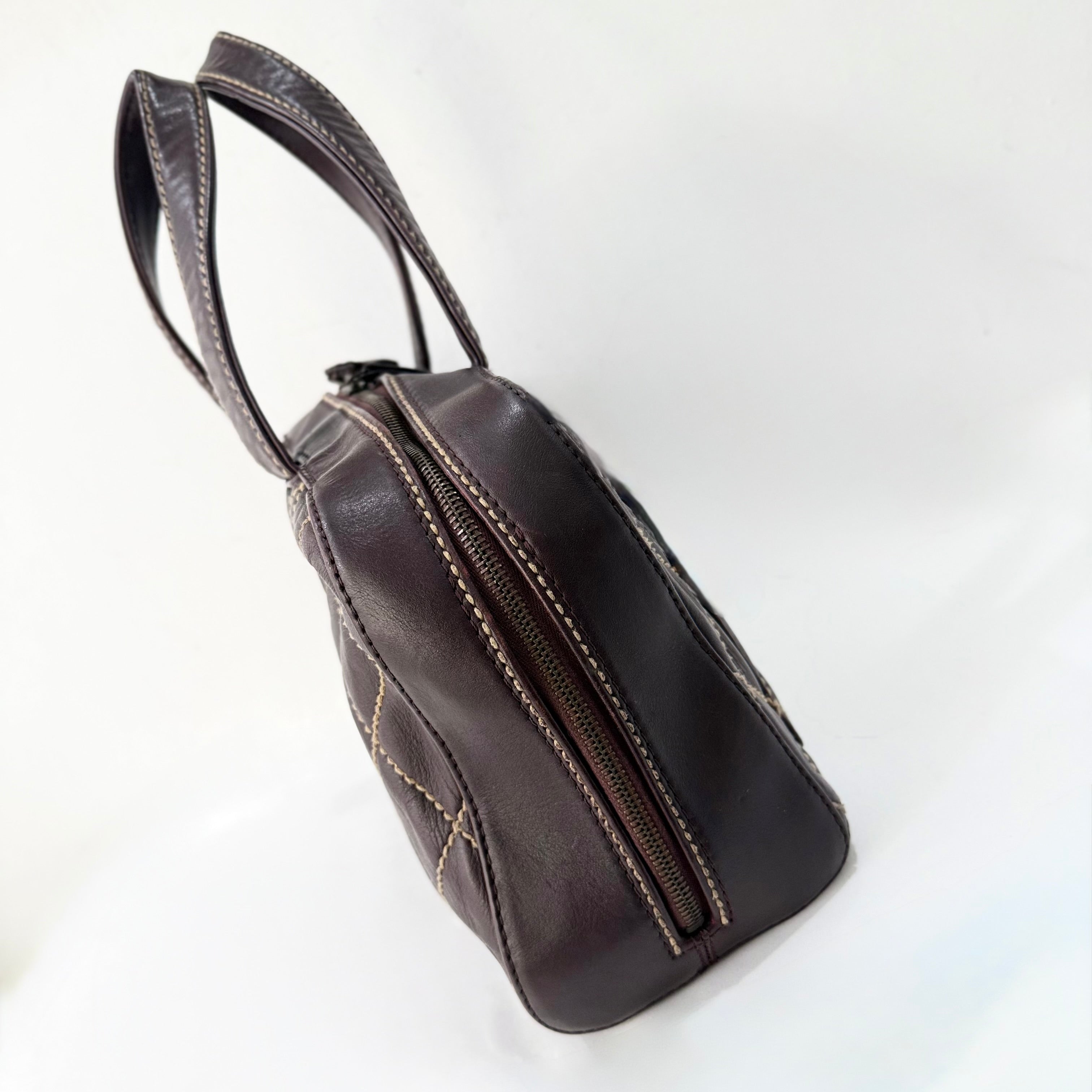 Chanel CC Surpique Wild Stitch Brown Leather Handbag