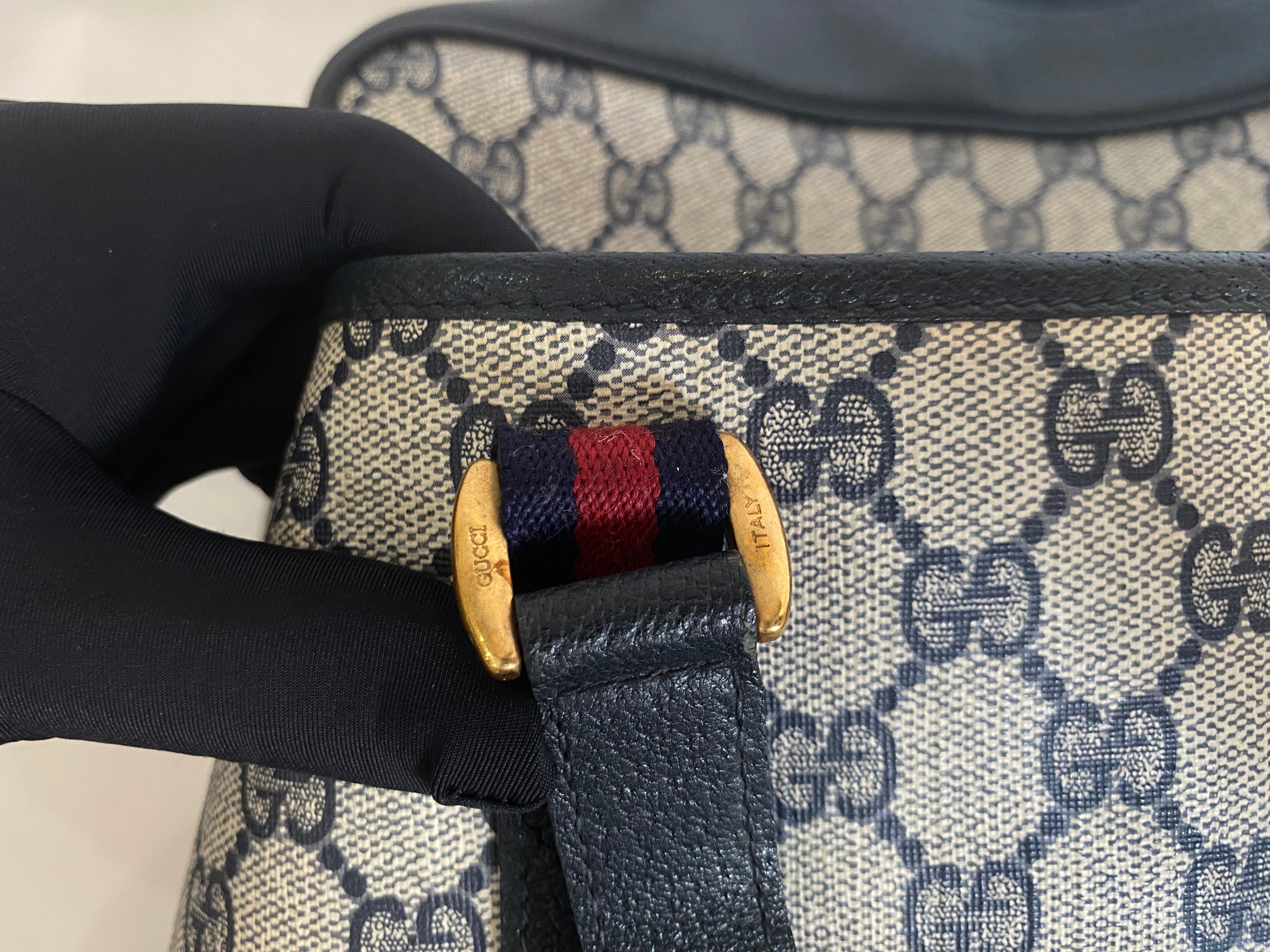 GUCCI GG Canvas Leather Sherry Line Satchel Bag