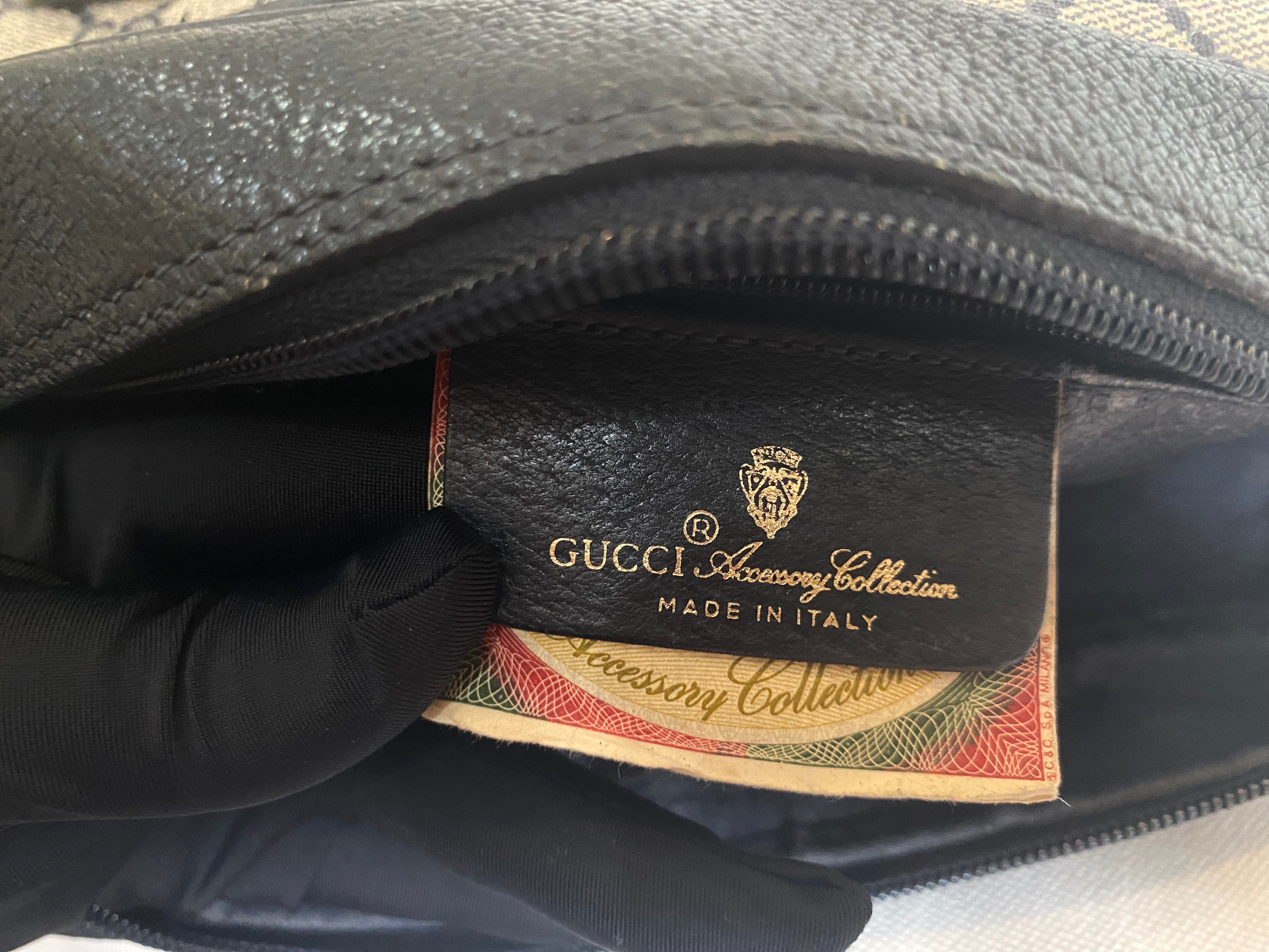 GUCCI GG Canvas Leather Sherry Line Satchel Bag