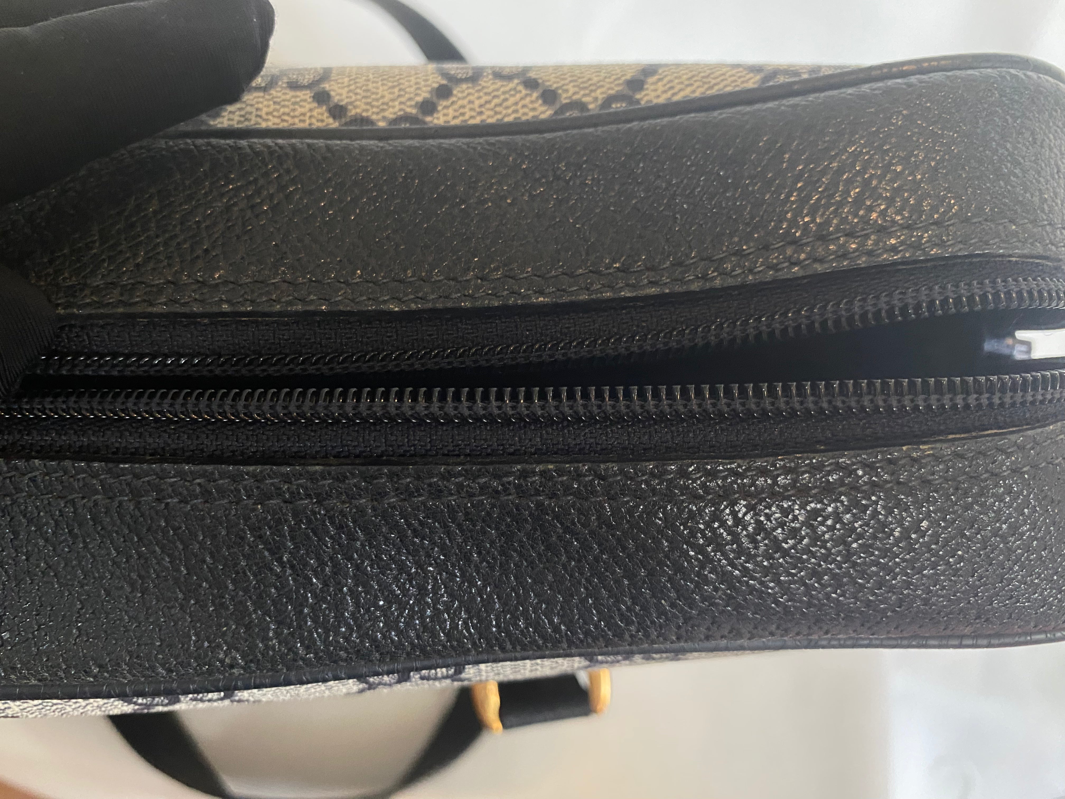 GUCCI GG Canvas Leather Sherry Line Satchel Bag