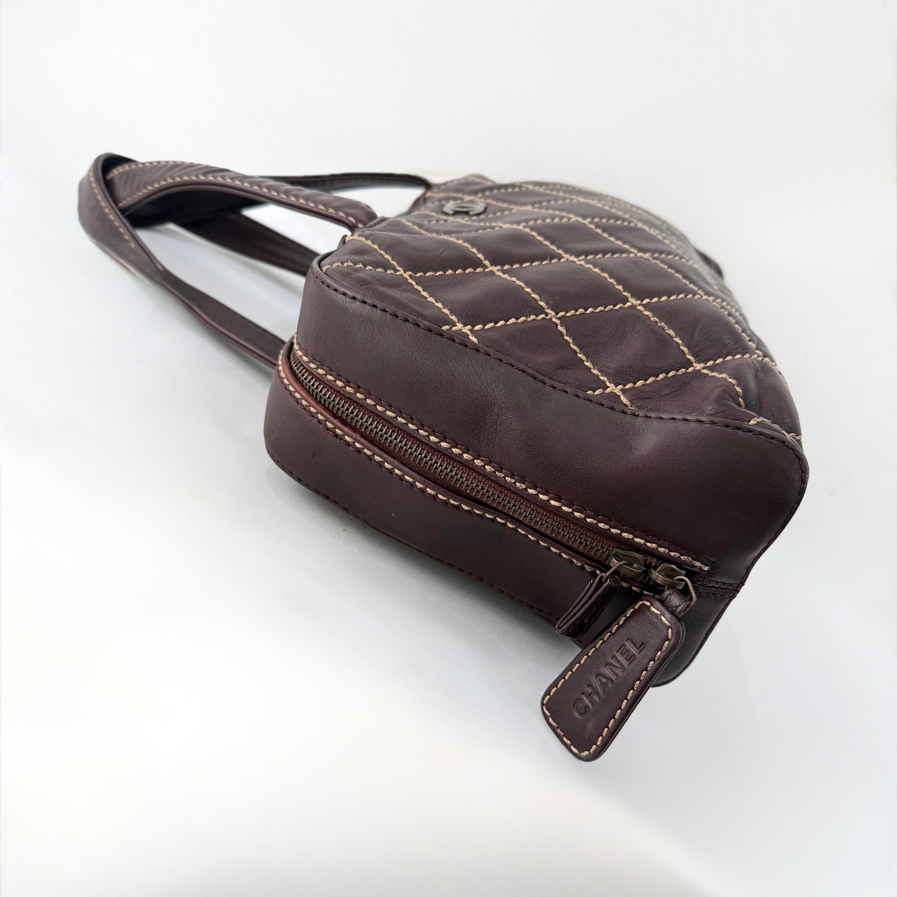 Chanel CC Surpique Wild Stitch Brown Leather Handbag