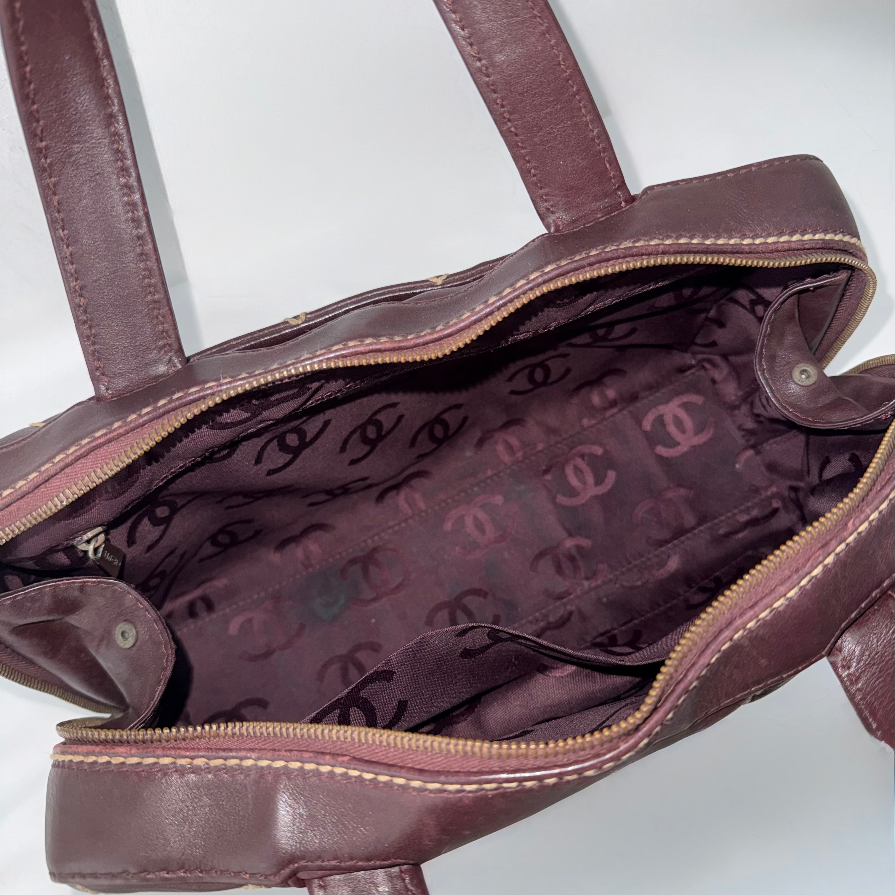 Chanel CC Surpique Wild Stitch Brown Leather Handbag