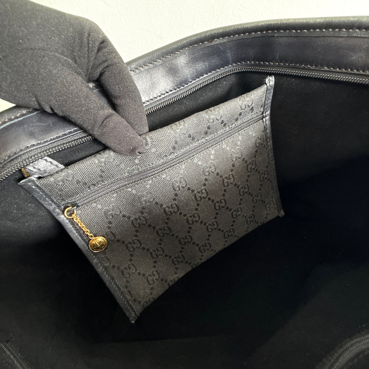 Gucci Black GG Canvas Leather Medium Tote Bag