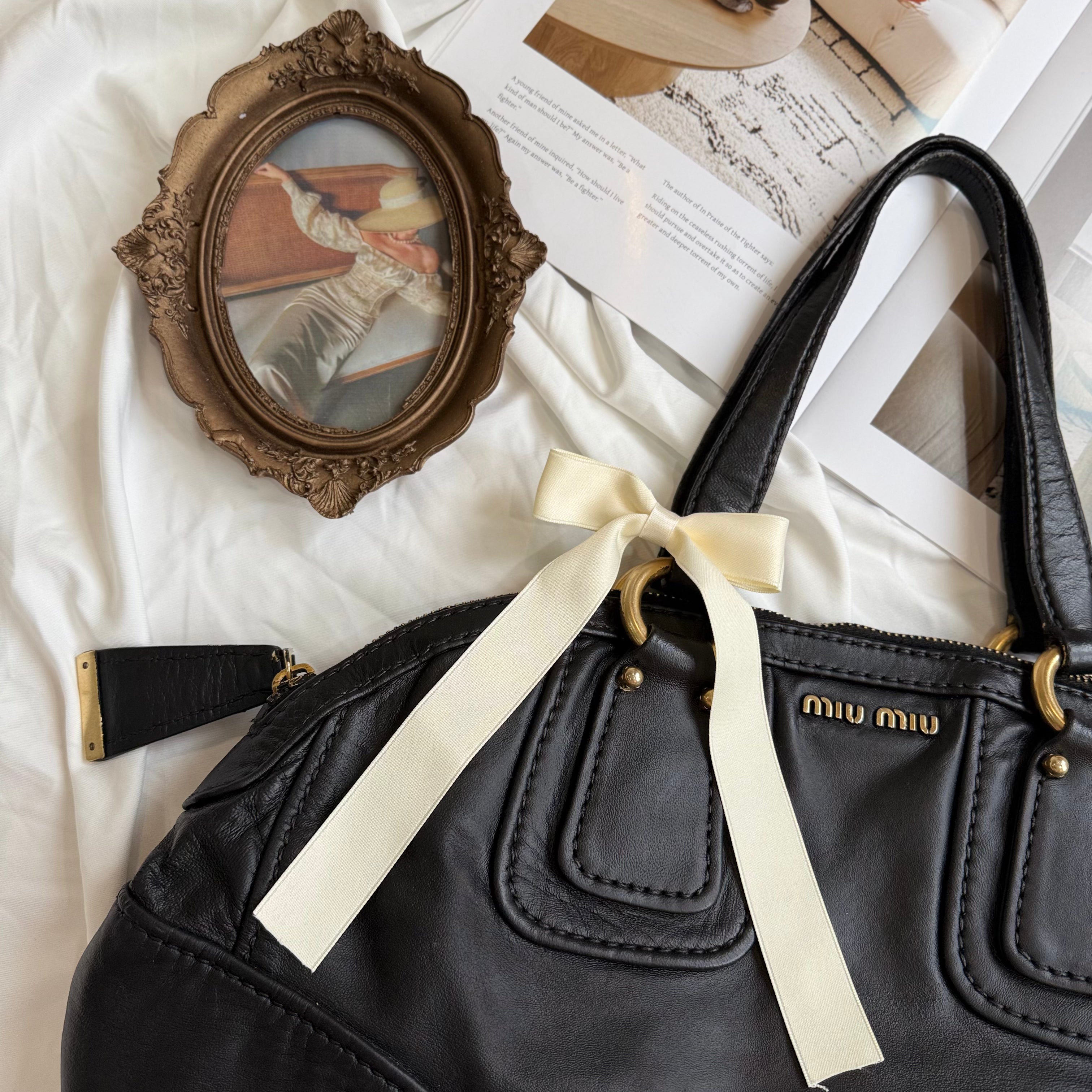 Miu Miu Vitello Black Leather Shoulder Bag