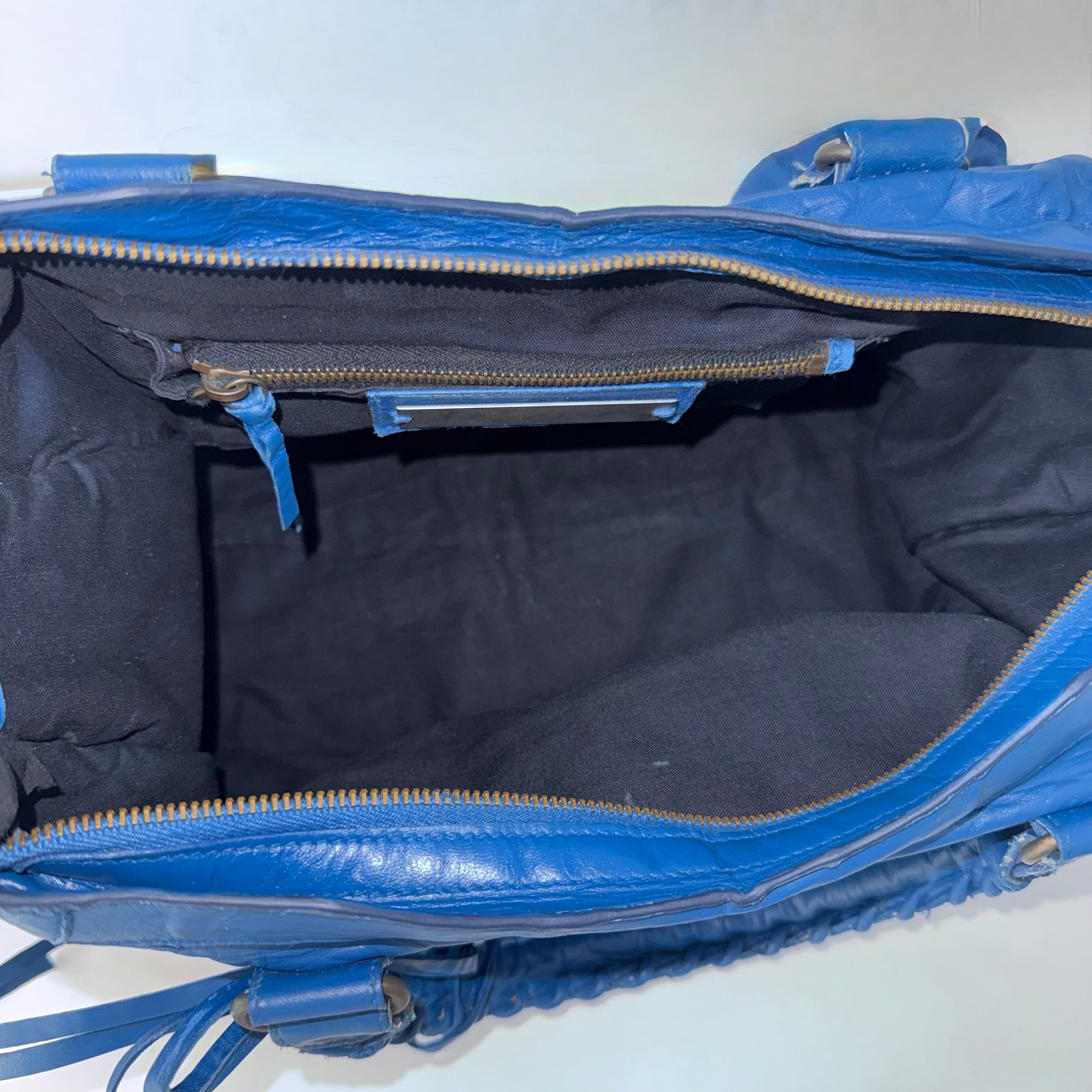 (RESERVE) Balenciaga Blue Mineral Lambskin Leather Motorcycle City Bag