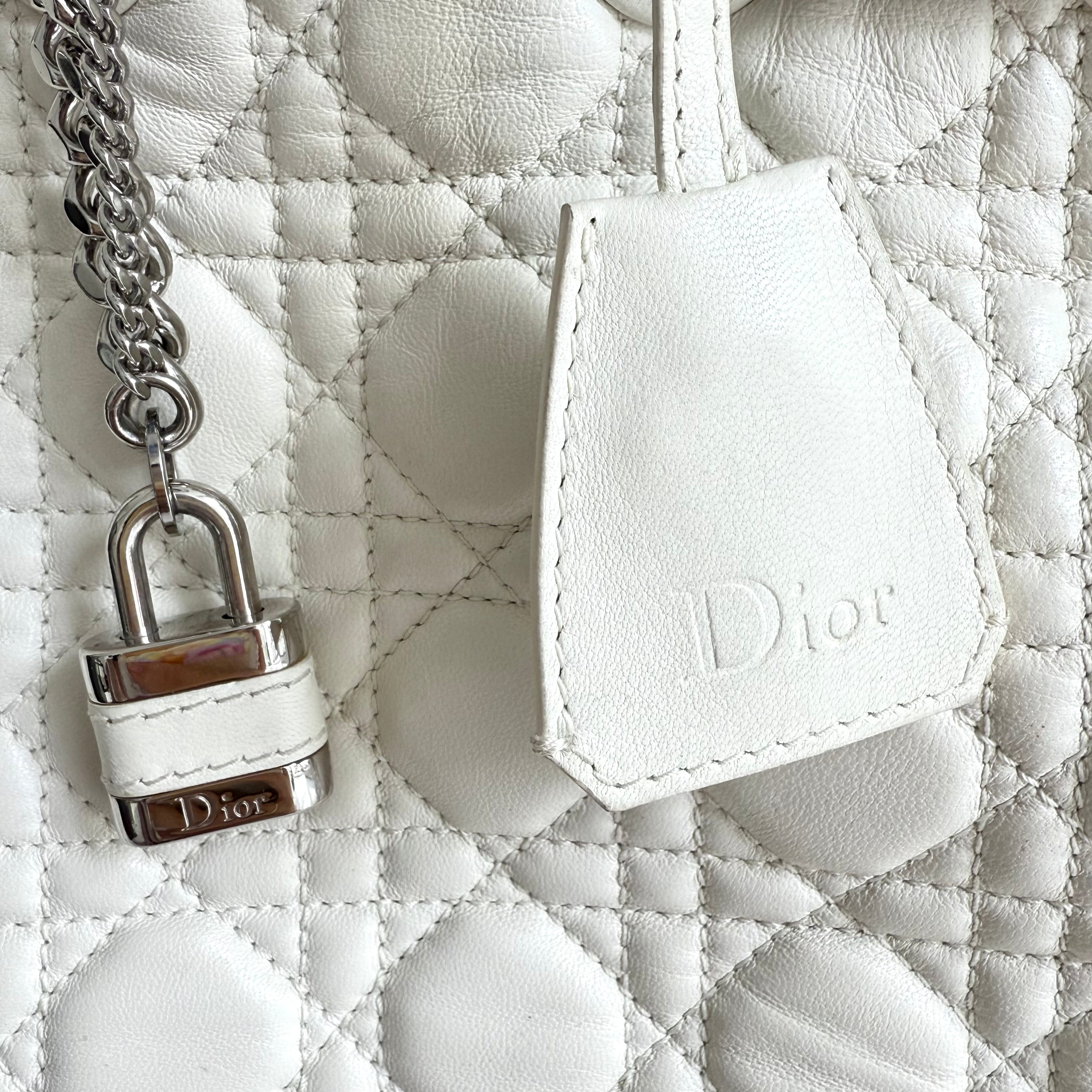 Christian Dior White Cannage Leather Chri Chri Tote Bag