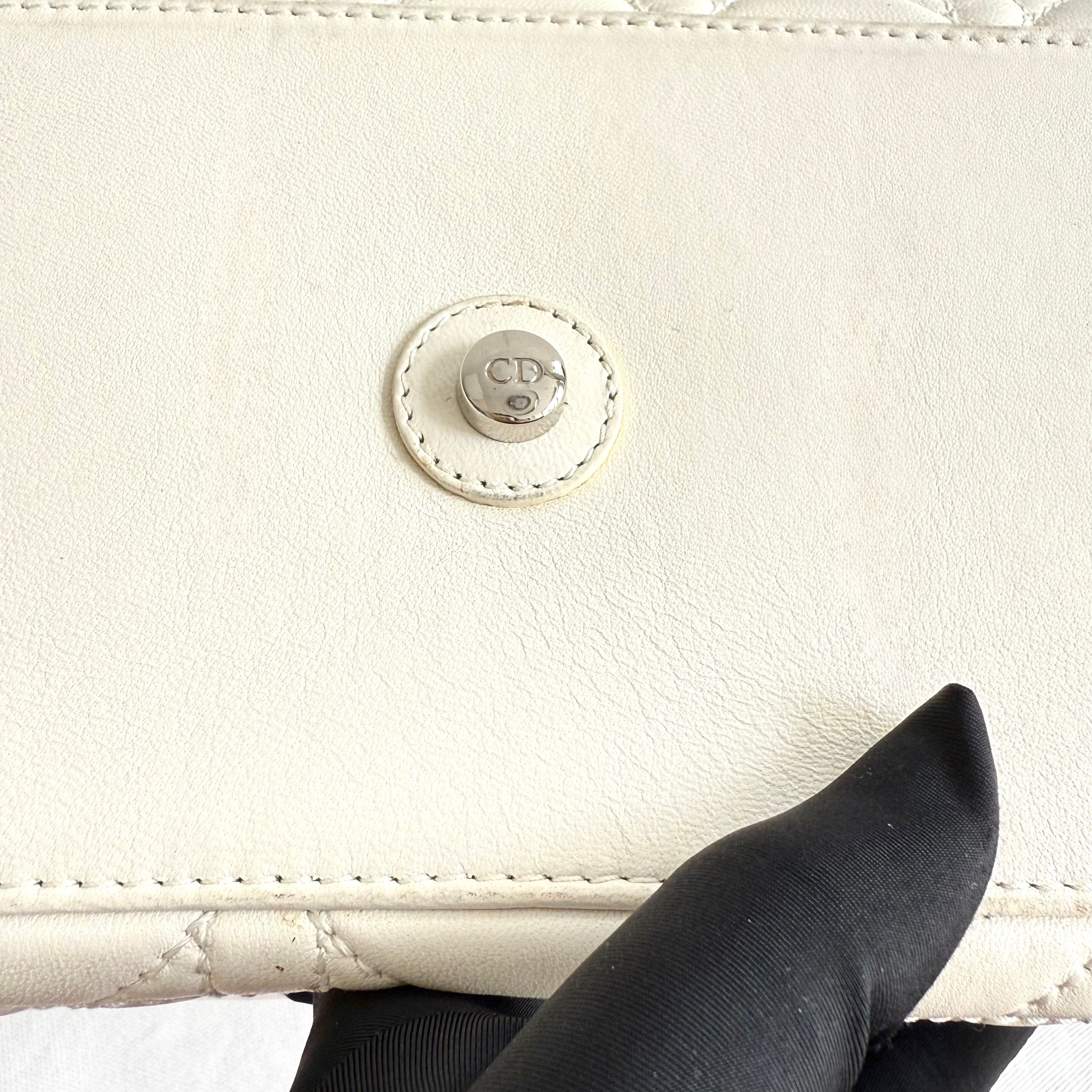 Christian Dior White Cannage Leather Chri Chri Tote Bag