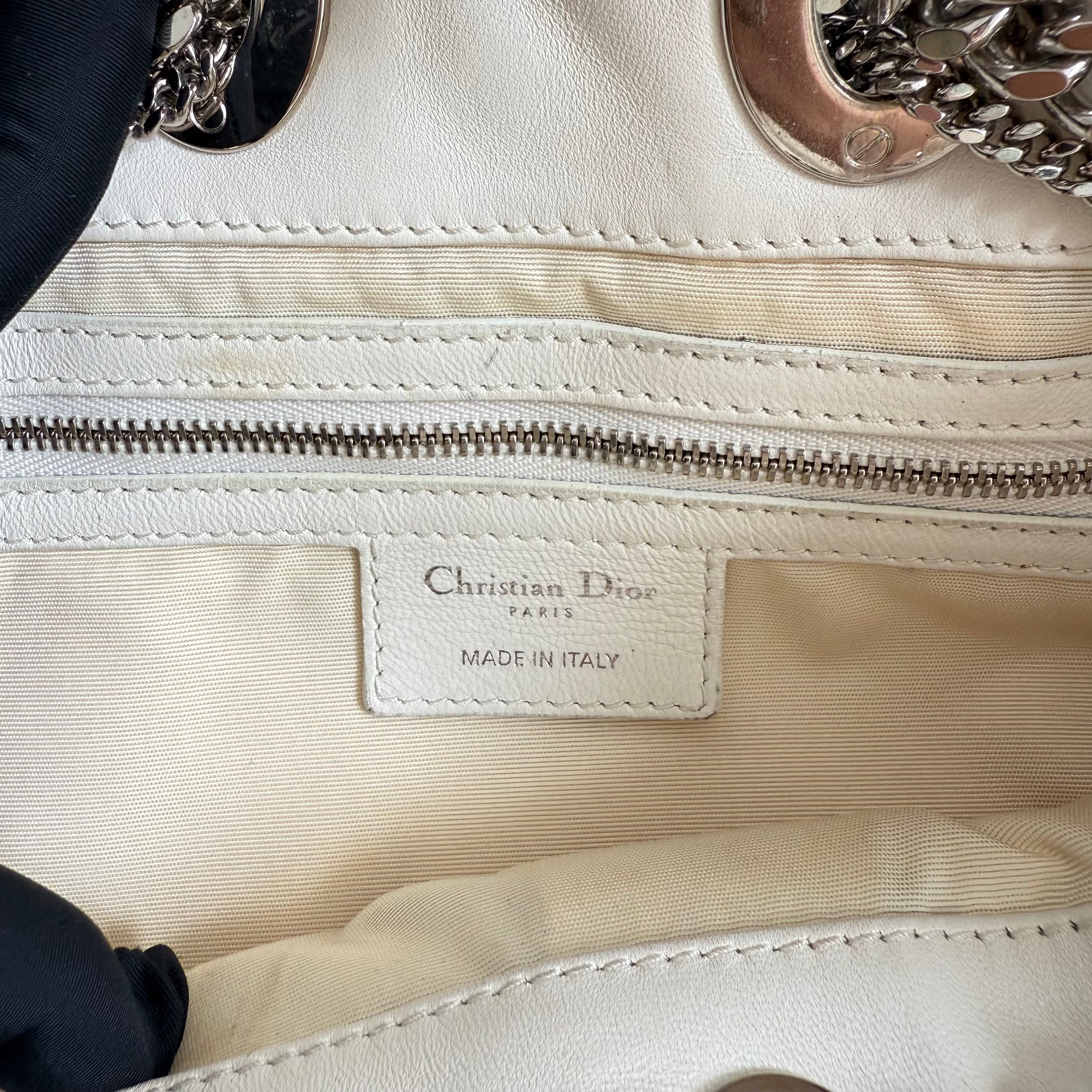 Christian Dior White Cannage Leather Chri Chri Tote Bag