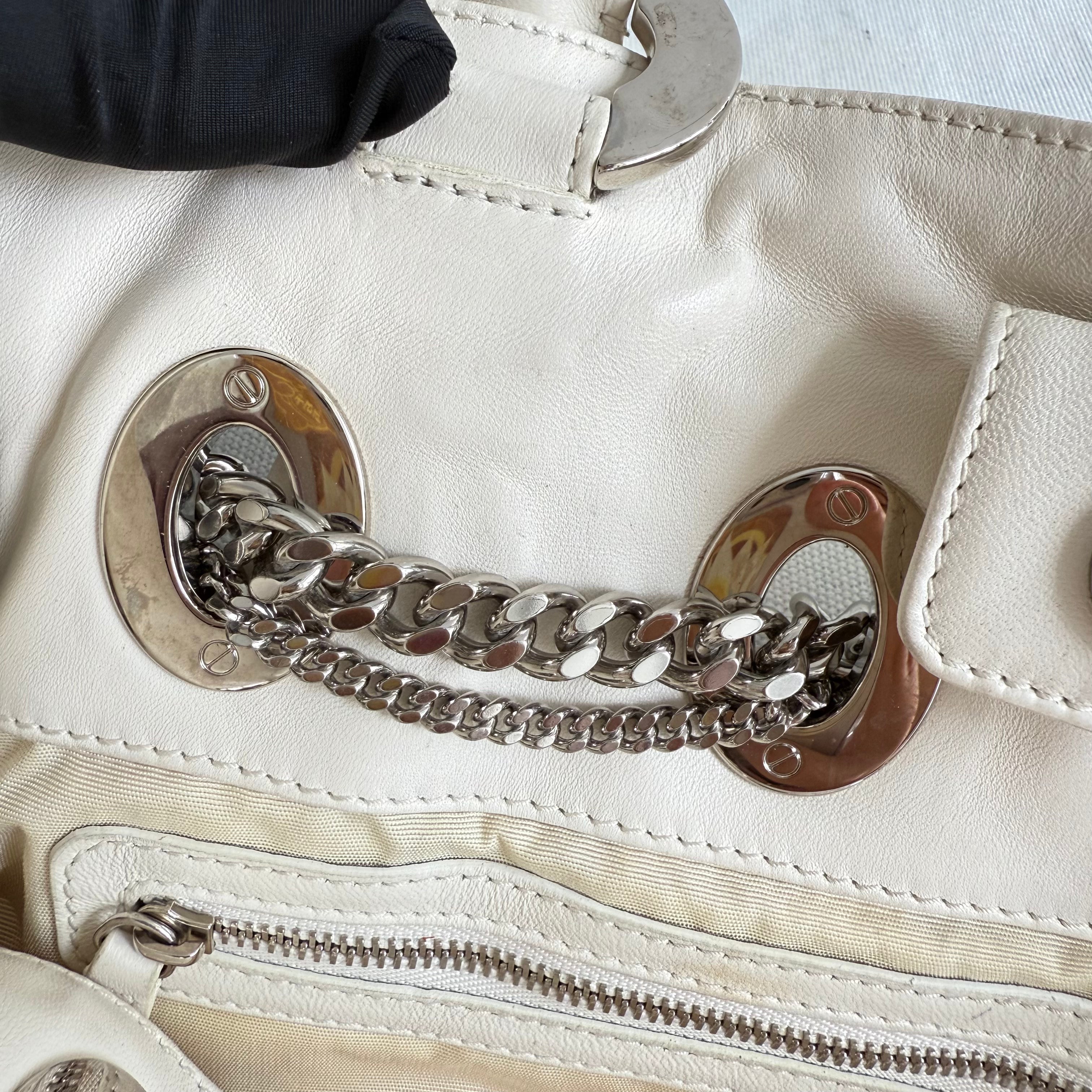 Christian Dior White Cannage Leather Chri Chri Tote Bag