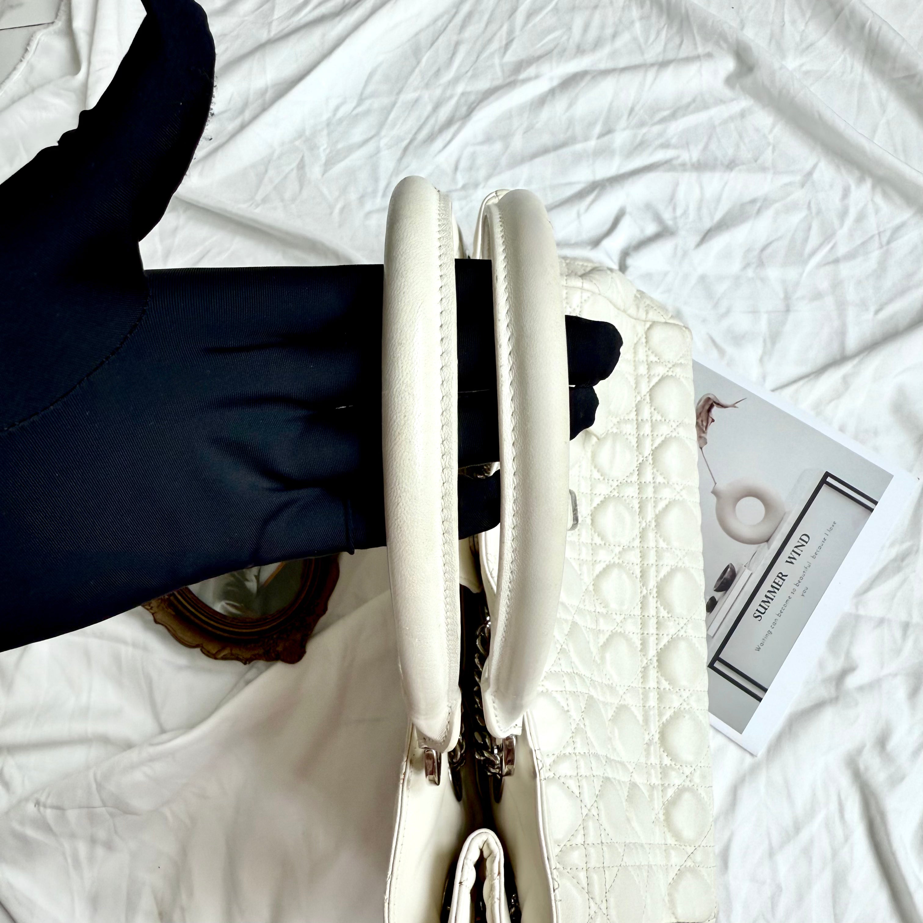 Christian Dior White Cannage Leather Chri Chri Tote Bag