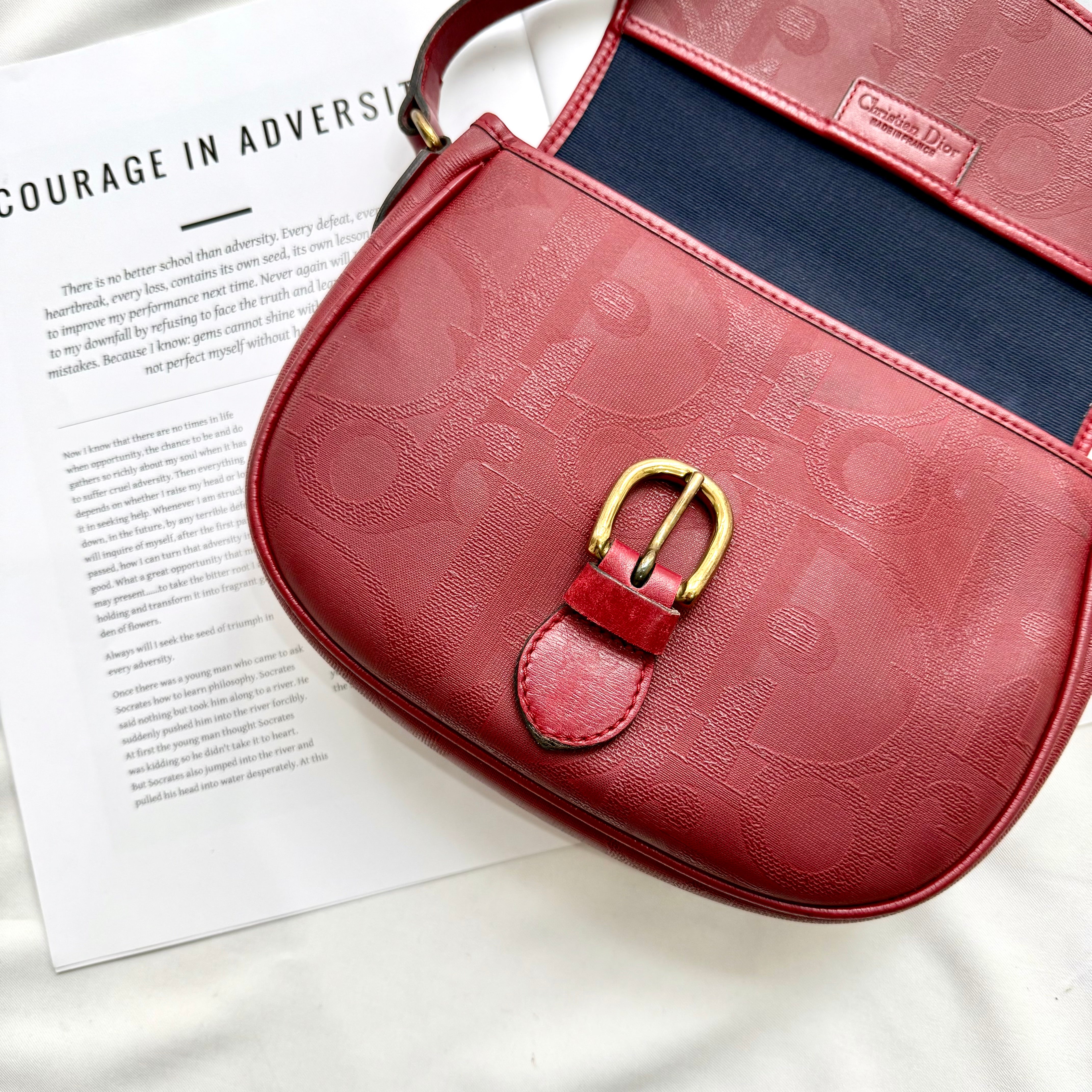 Christian Dior Trotter Canvas Burgundy Shoulder Bag