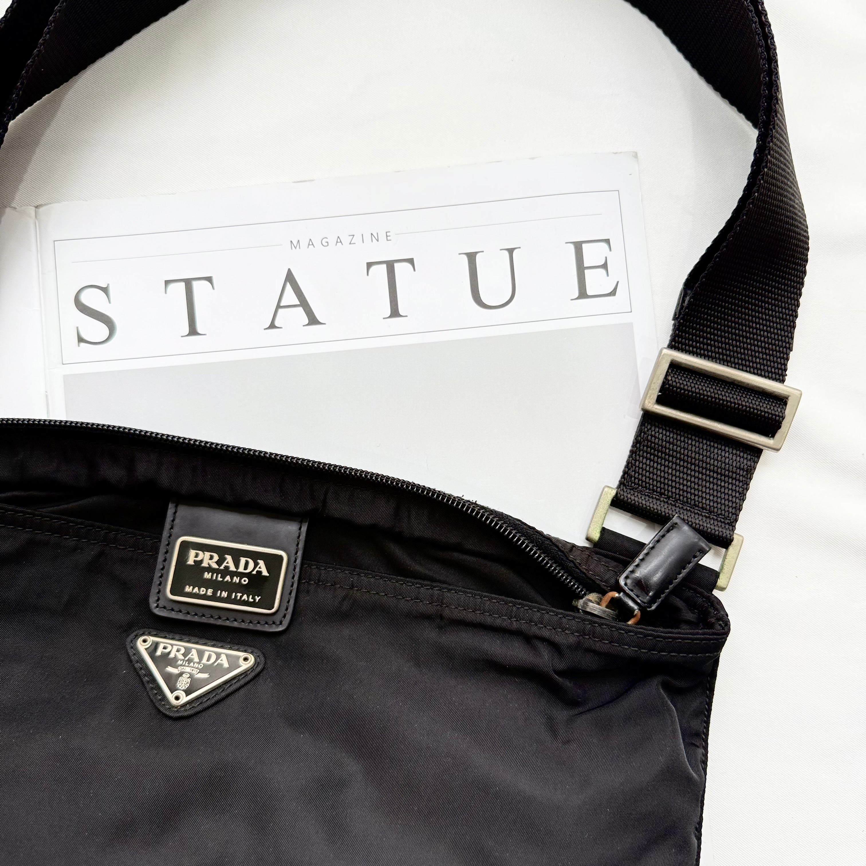 PRADA BLACK NYLON TESSUTO MESSENGER CROSS BODY BAG