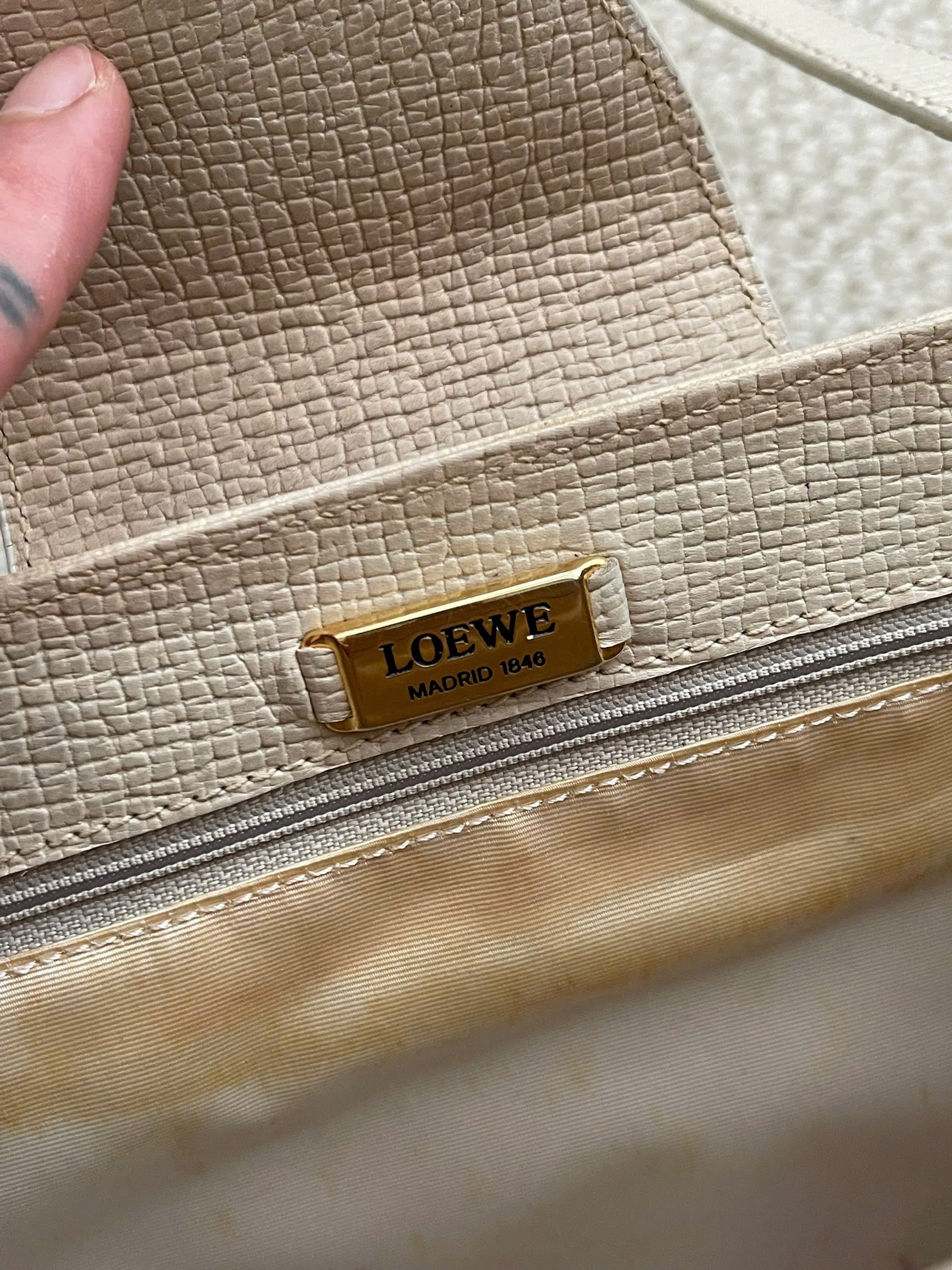 Loewe Logo Embossed Shoulder Bag Ivory Vintage