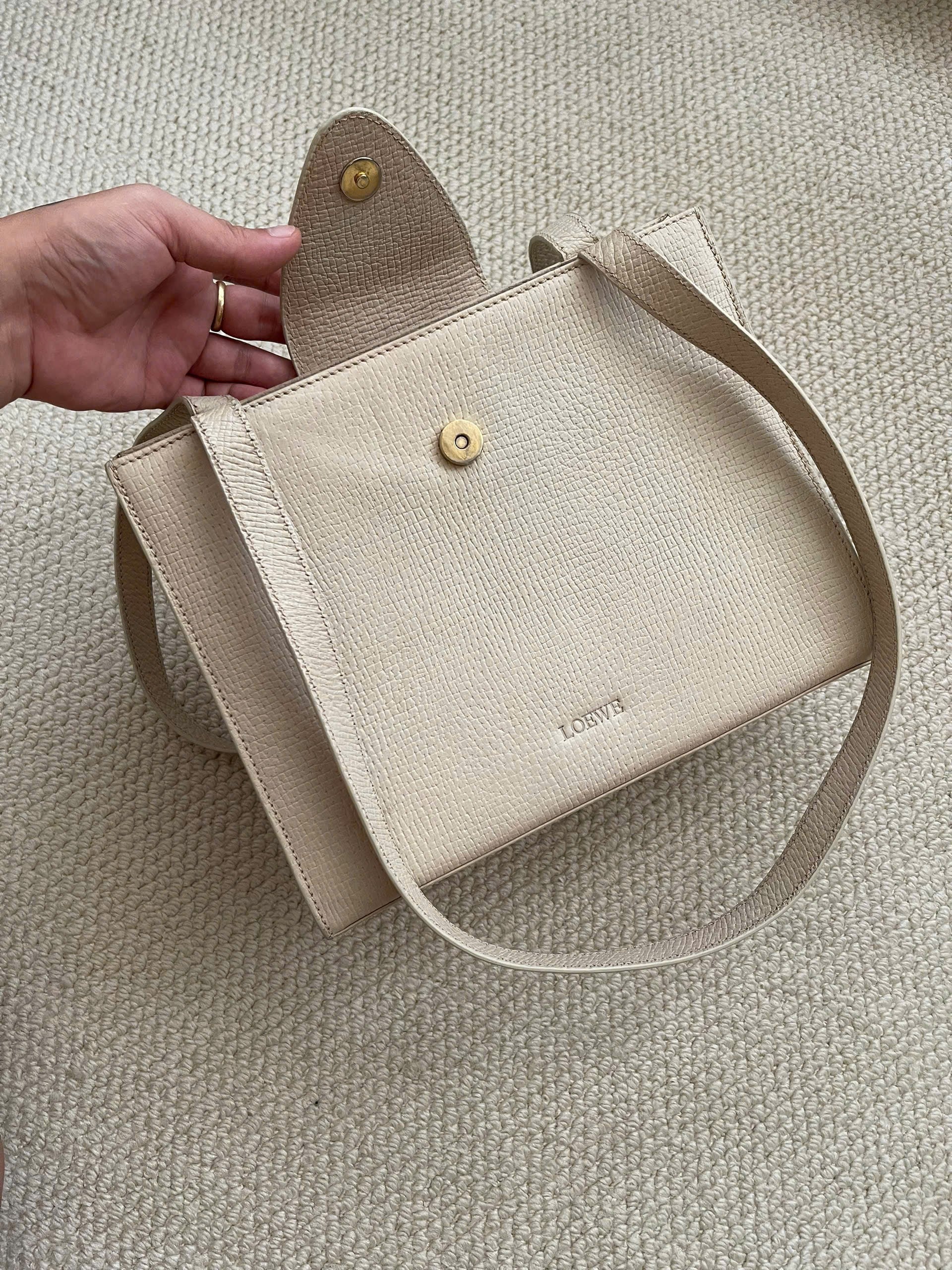 Loewe Logo Embossed Shoulder Bag Ivory Vintage