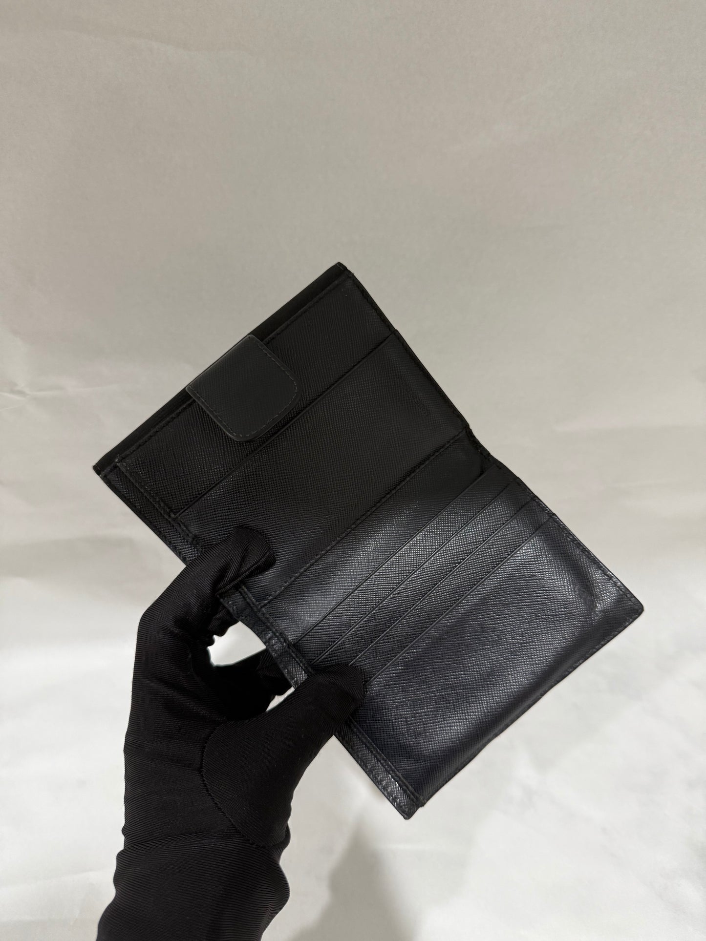 Prada Tri-fold Wallet in Black Nylon and Leather