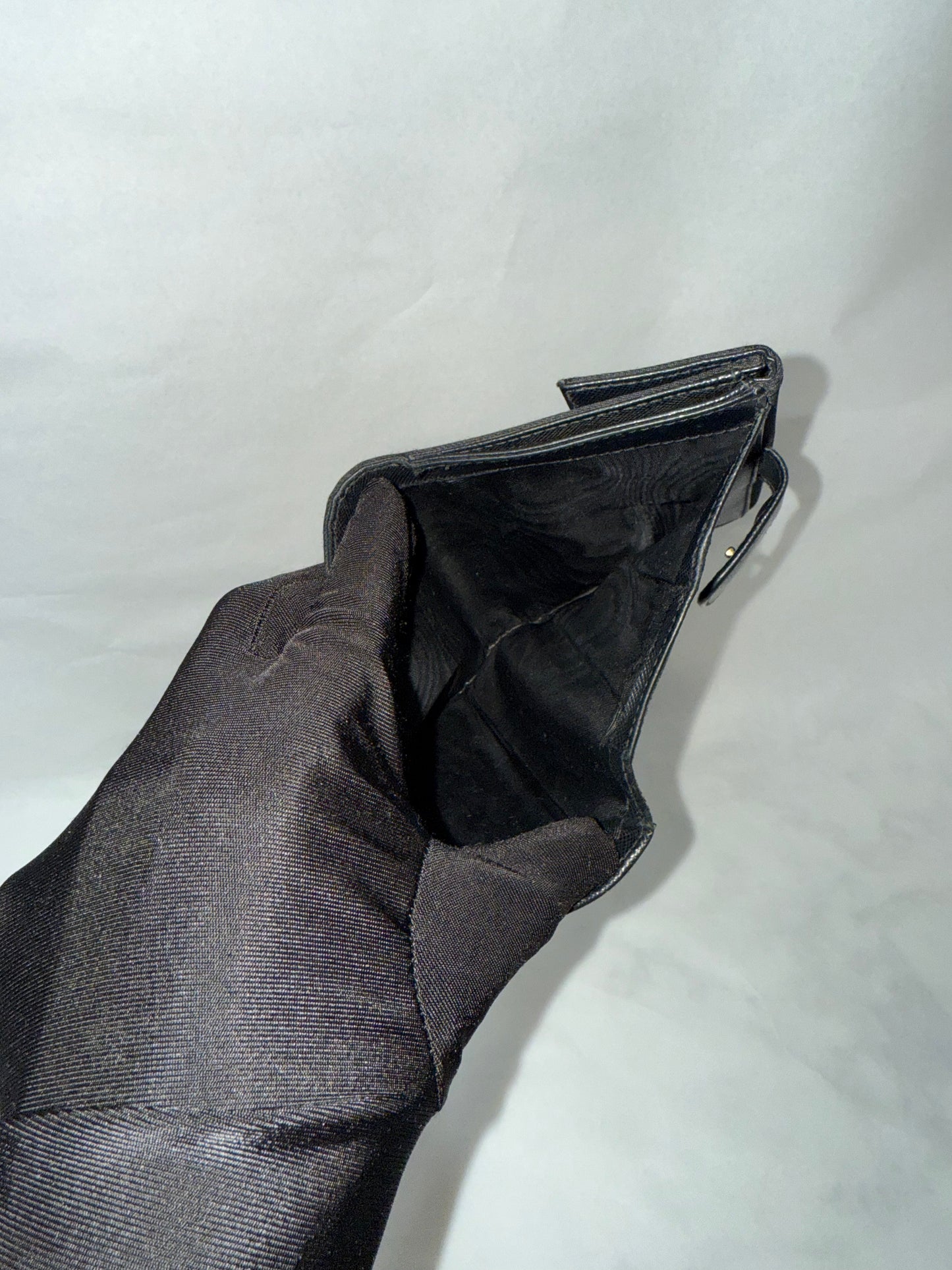 Prada Tri-fold Wallet in Black Nylon and Leather