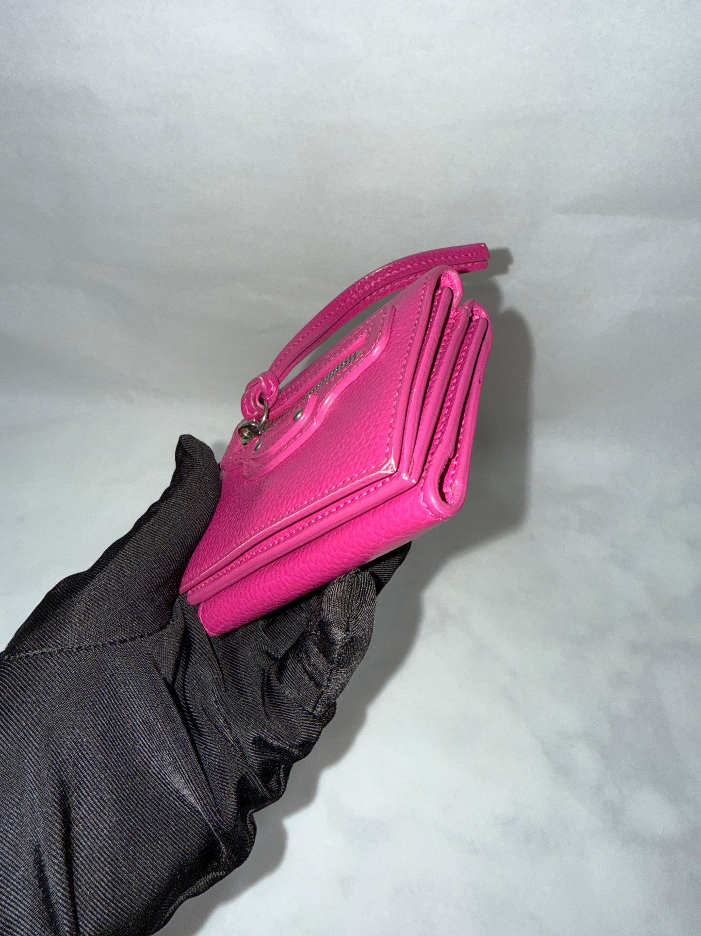 BALENCIAGA Rose Berlingot Lambskin Leather Tri-Fold Compact Wallet
