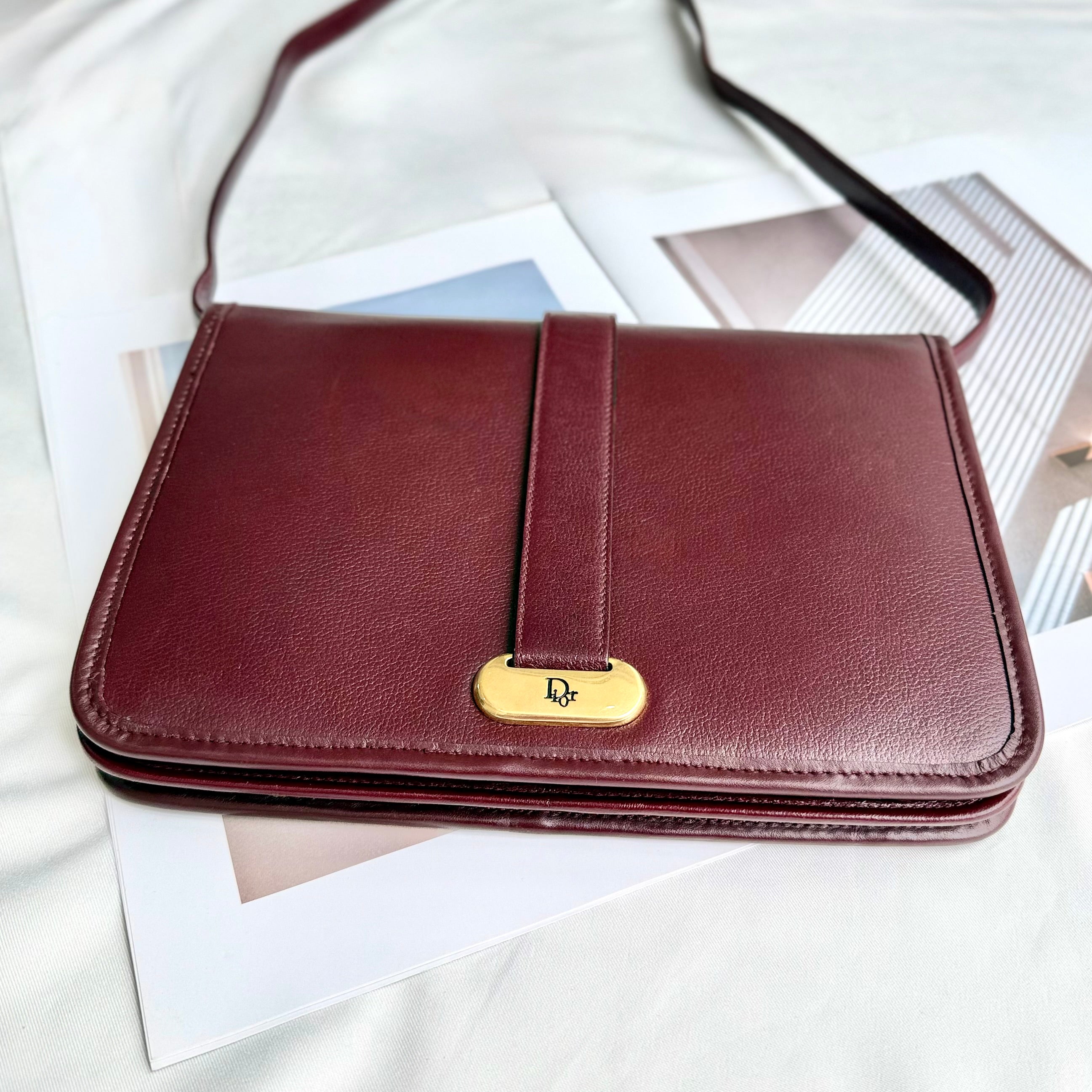 Christian Dior Vintage Burgundy Leather Shoulder Bag