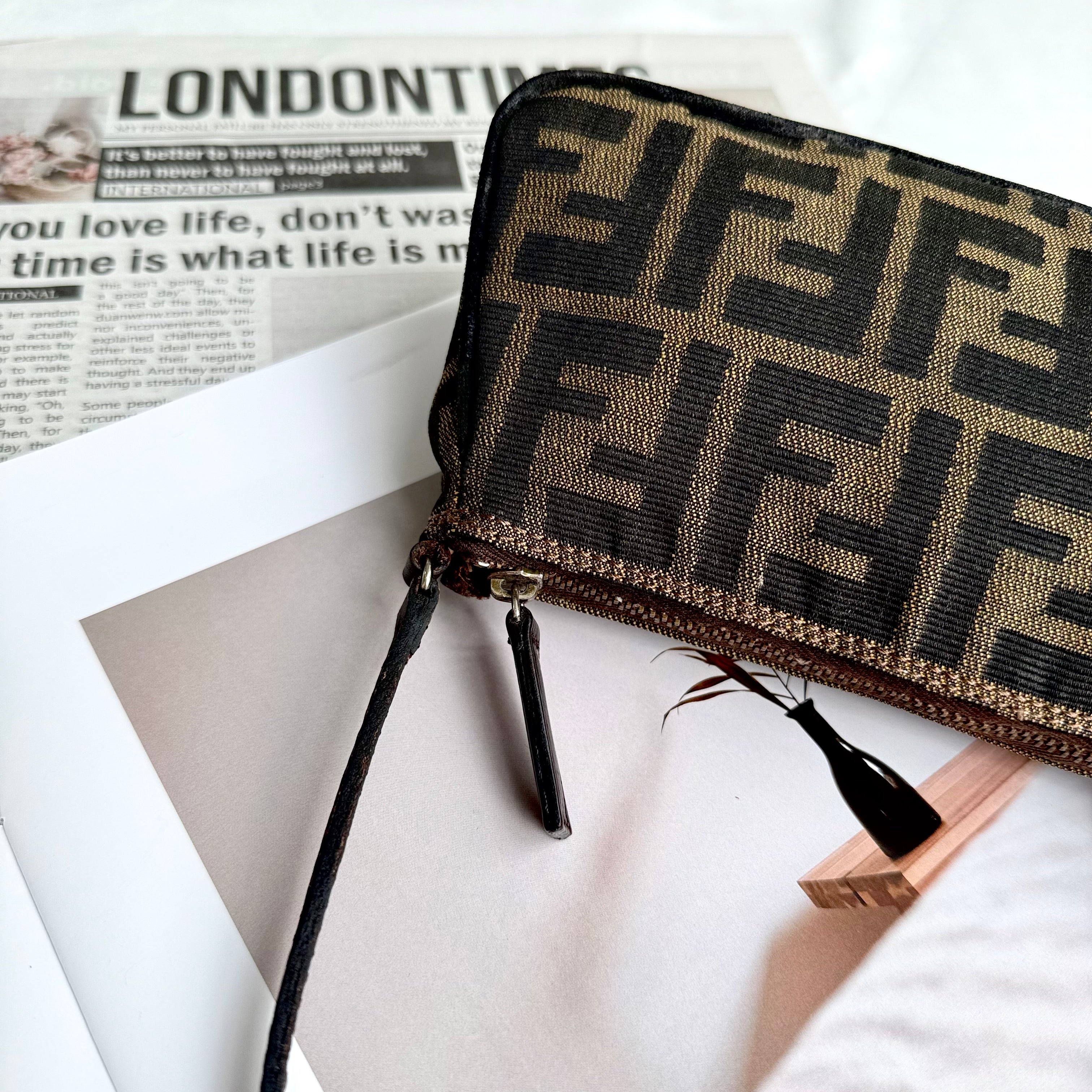 Fendi Tobacco Zucca Print Canvas Mini Pochette