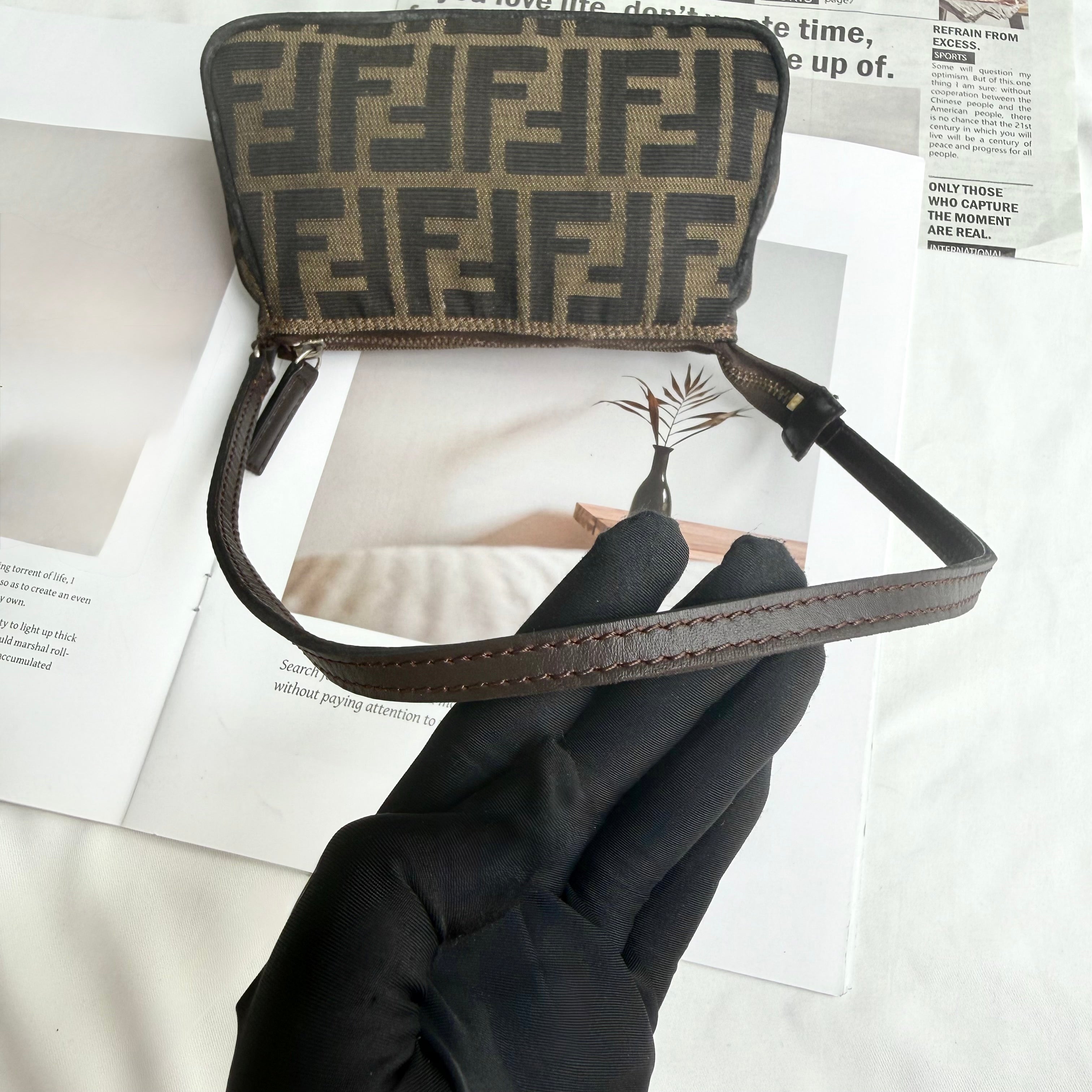 Fendi Tobacco Zucca Print Canvas Mini Pochette