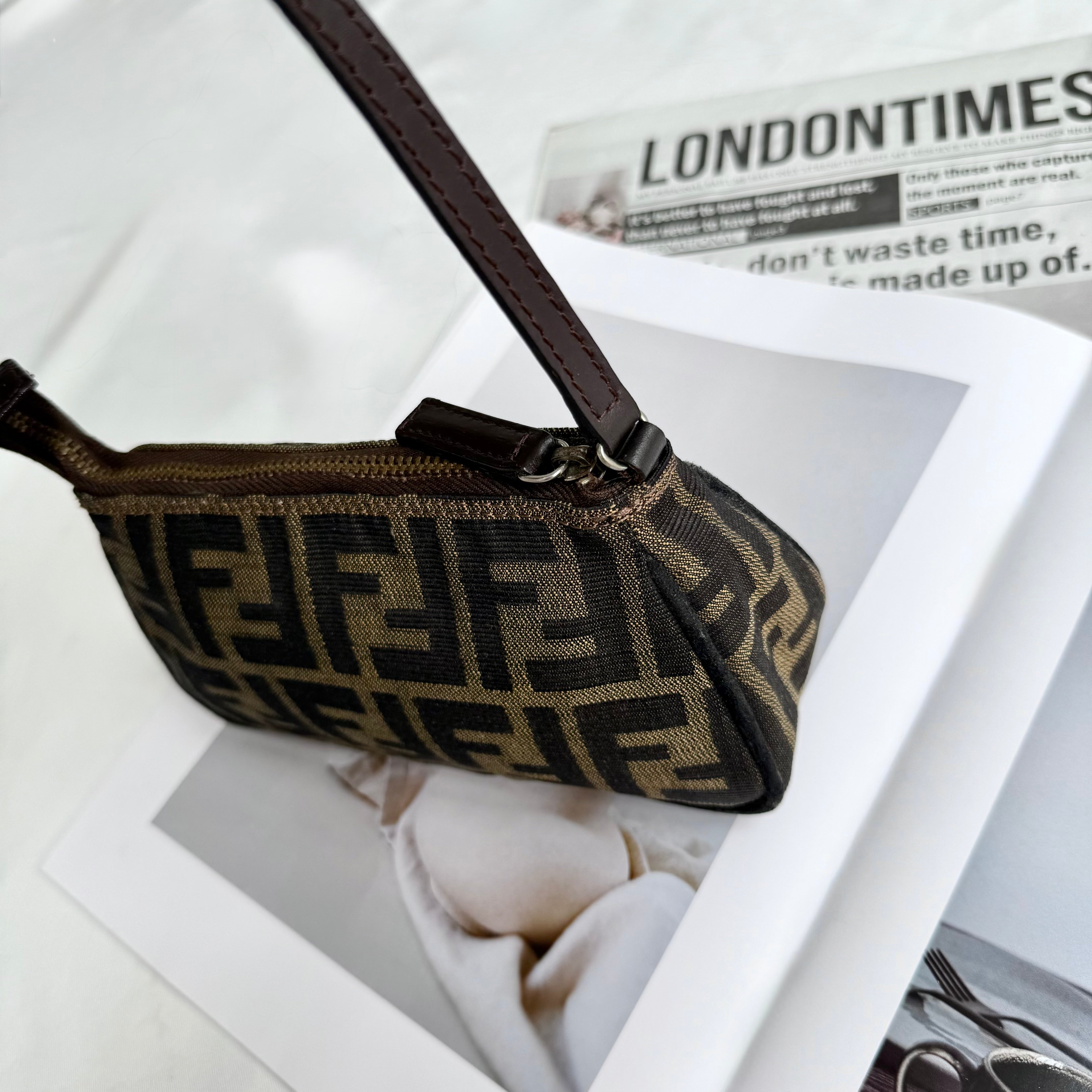 Fendi Tobacco Zucca Print Canvas Mini Pochette