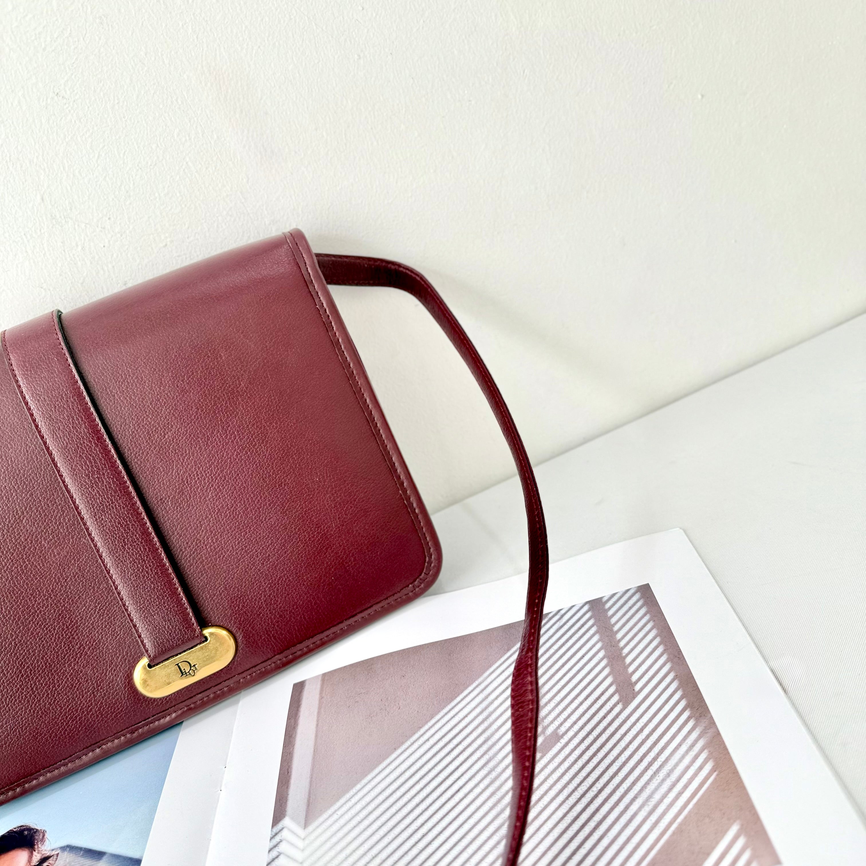 Christian Dior Vintage Burgundy Leather Shoulder Bag