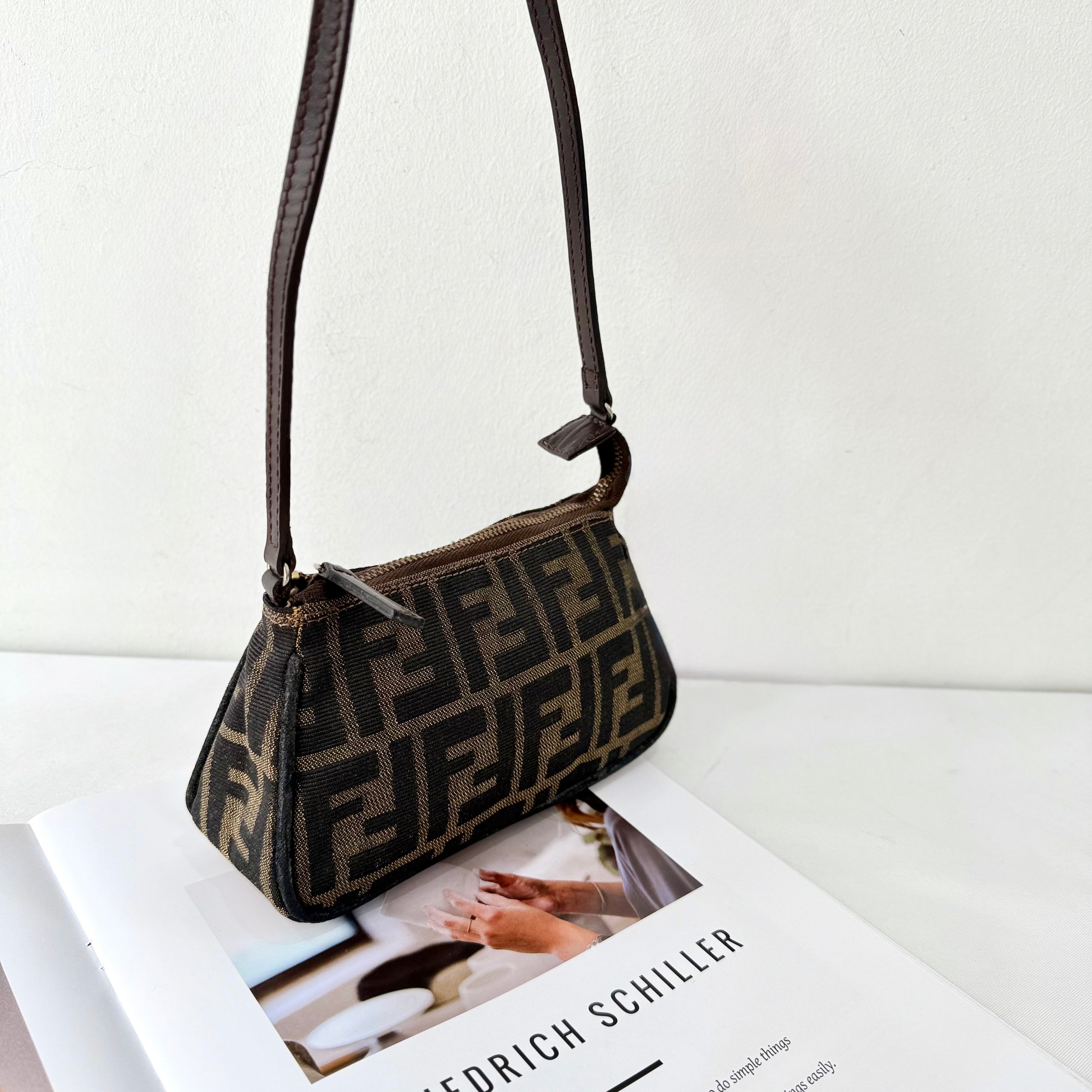 Fendi Tobacco Zucca Print Canvas Mini Pochette