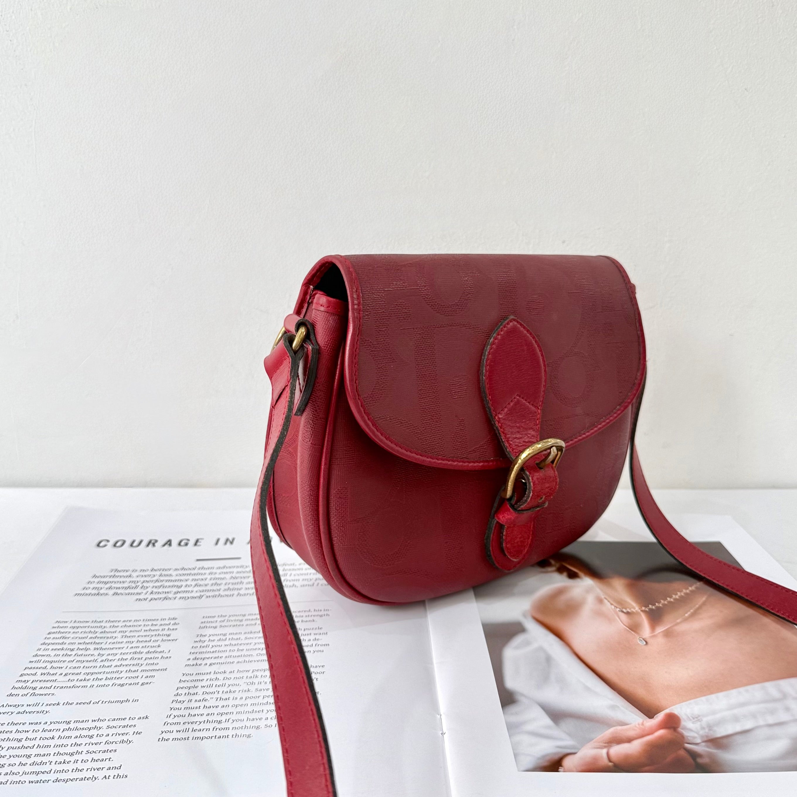 Christian Dior Trotter Canvas Burgundy Shoulder Bag