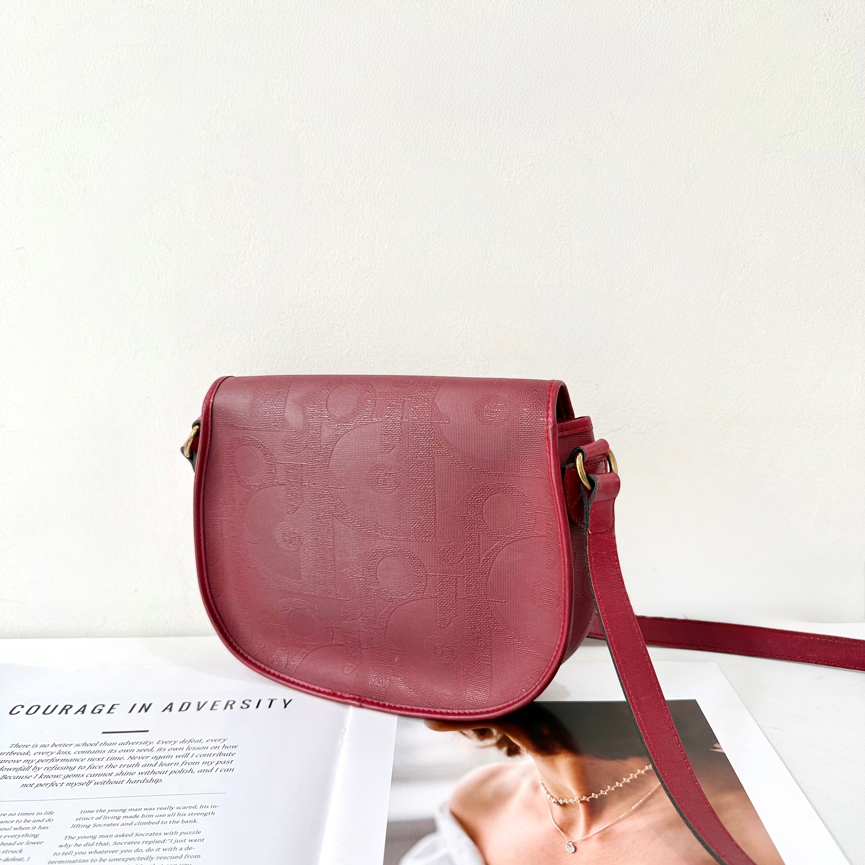 Christian Dior Trotter Canvas Burgundy Shoulder Bag