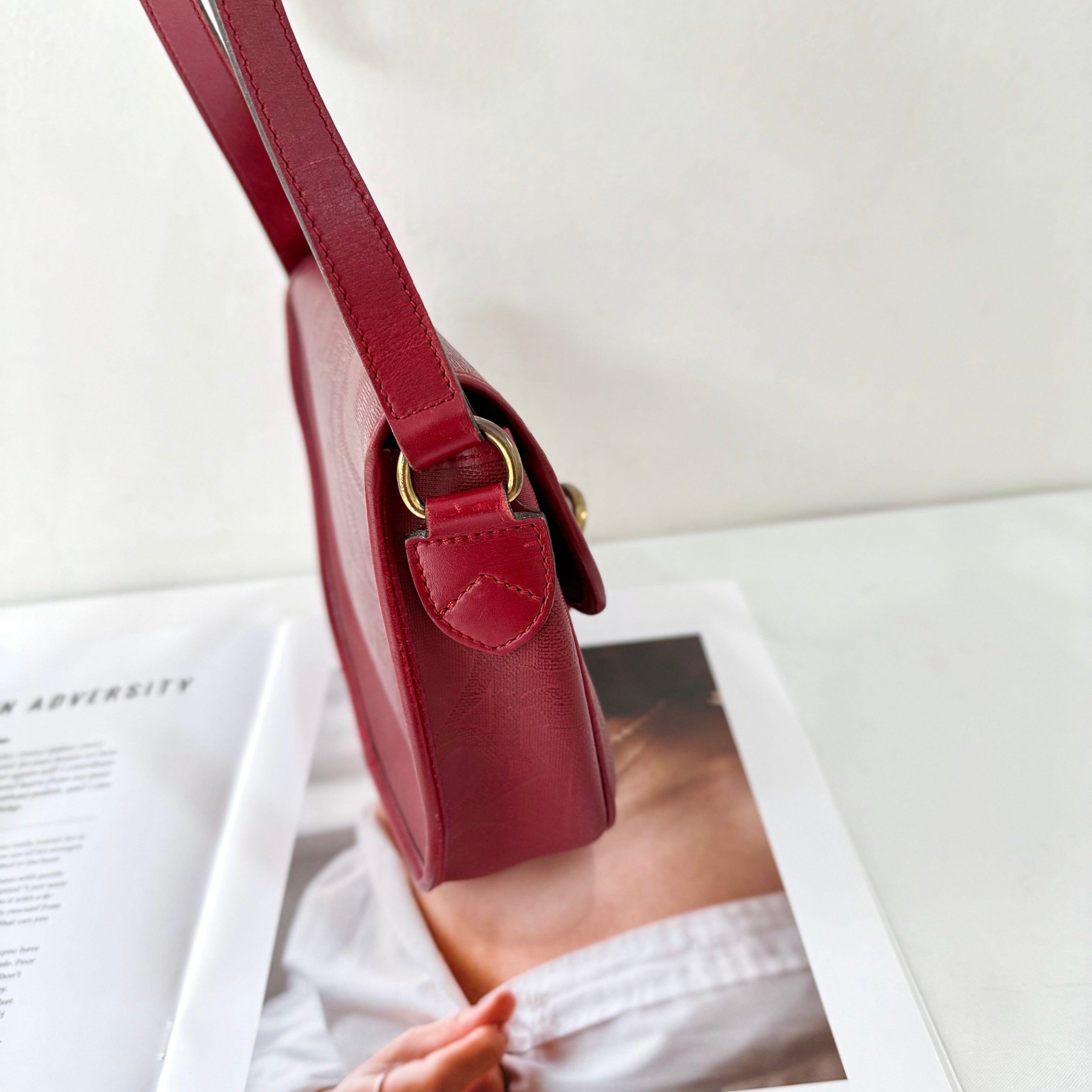 Christian Dior Trotter Canvas Burgundy Shoulder Bag