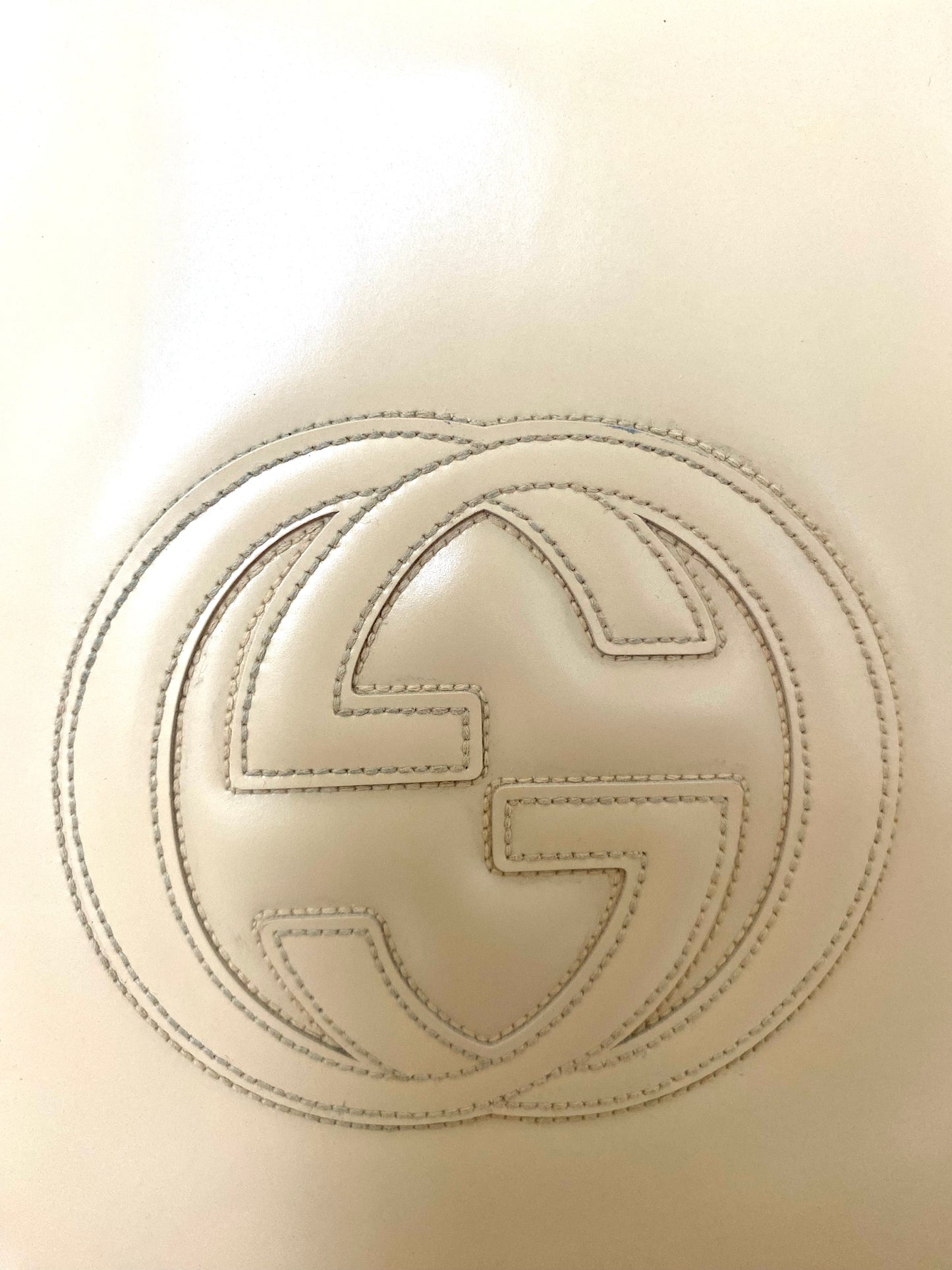 GUCCI Shoulder Bag Enamel Beige Patent Leather
