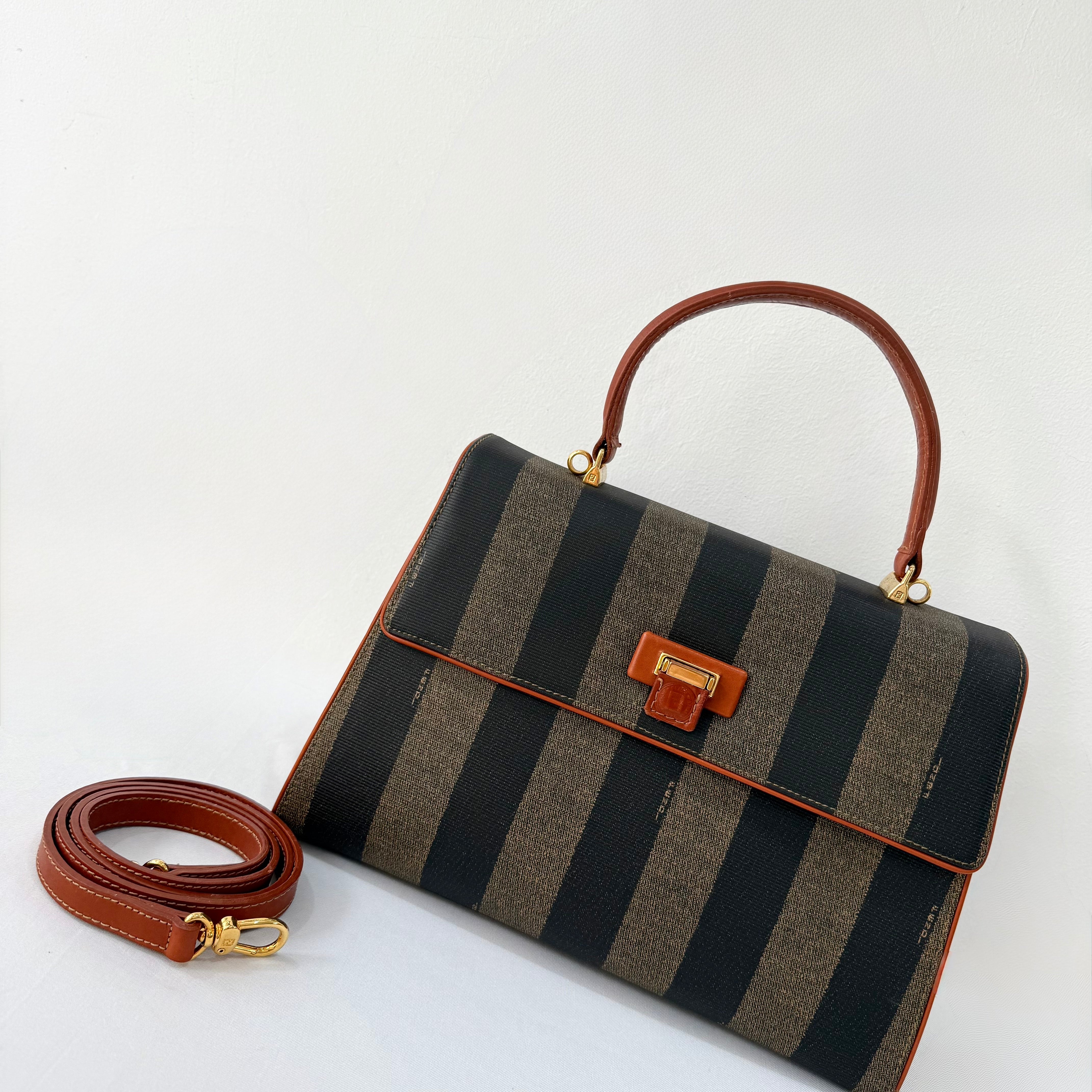 Fendi Brown Pequin Crossbody bag