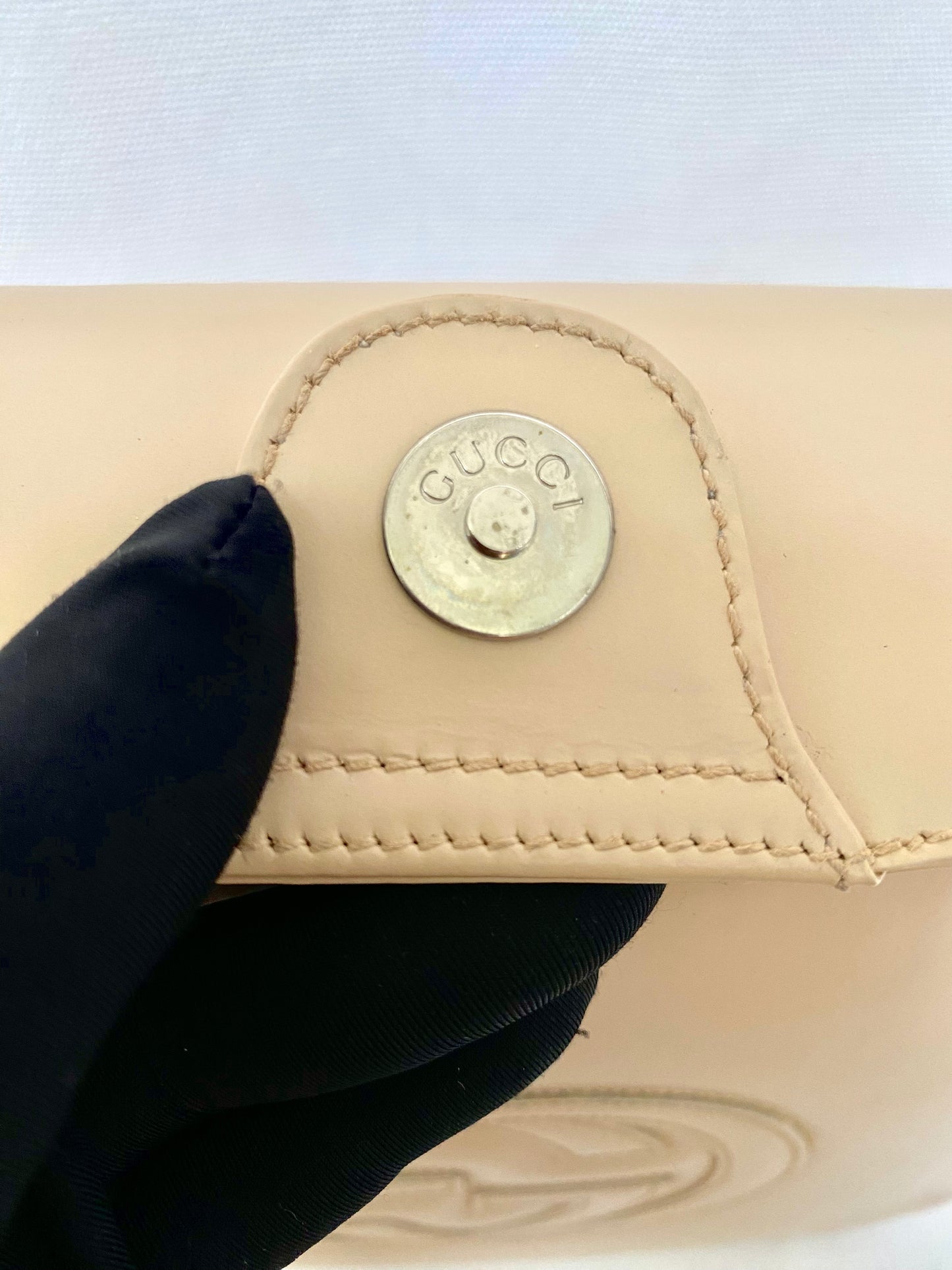 GUCCI Shoulder Bag Enamel Beige Patent Leather