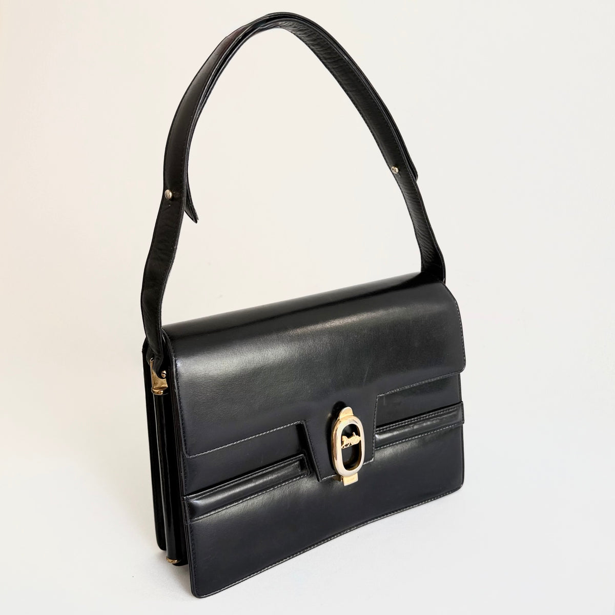 Celine Vintage Black Leather Shoulder Bag